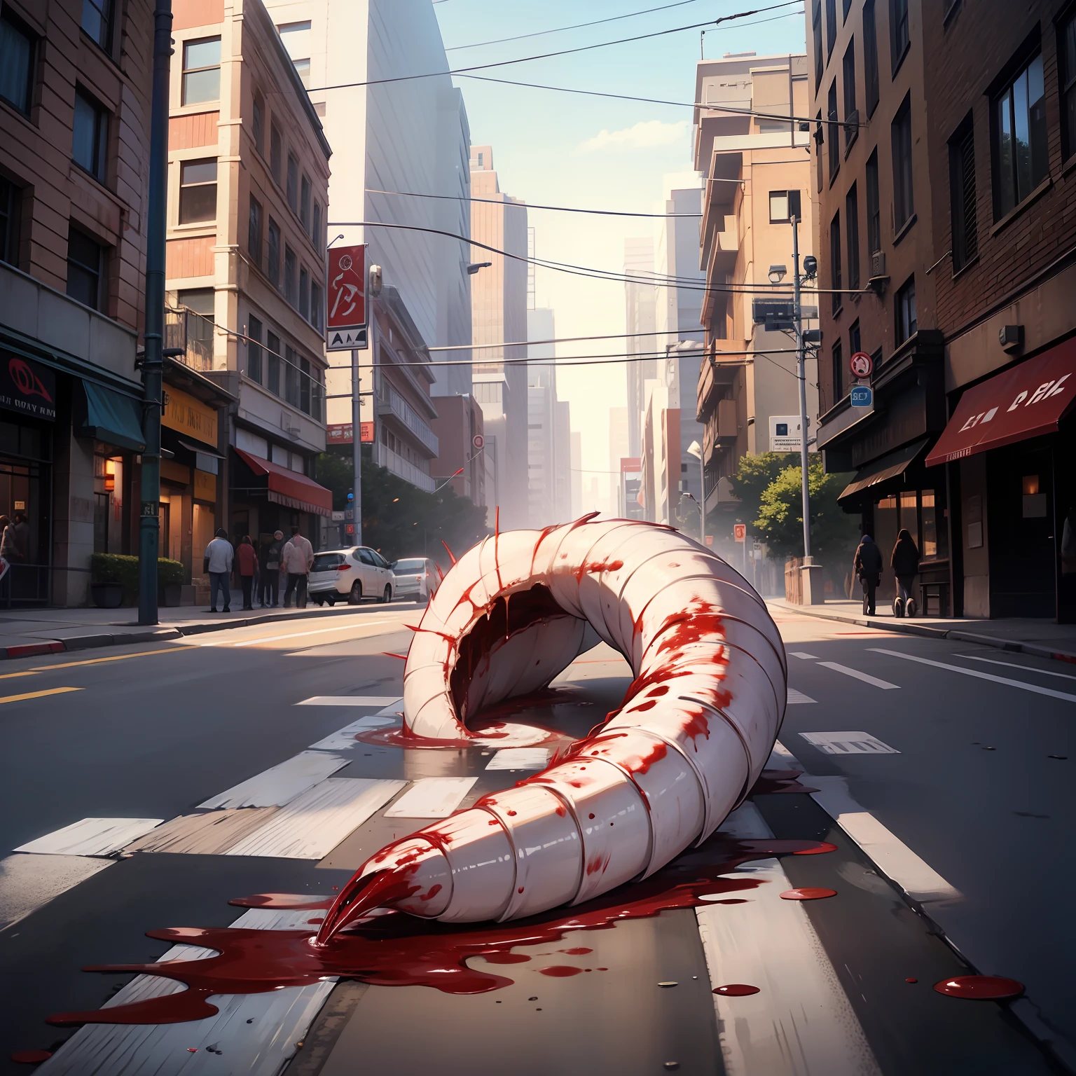 Blood, white worm parts, and a deep hole