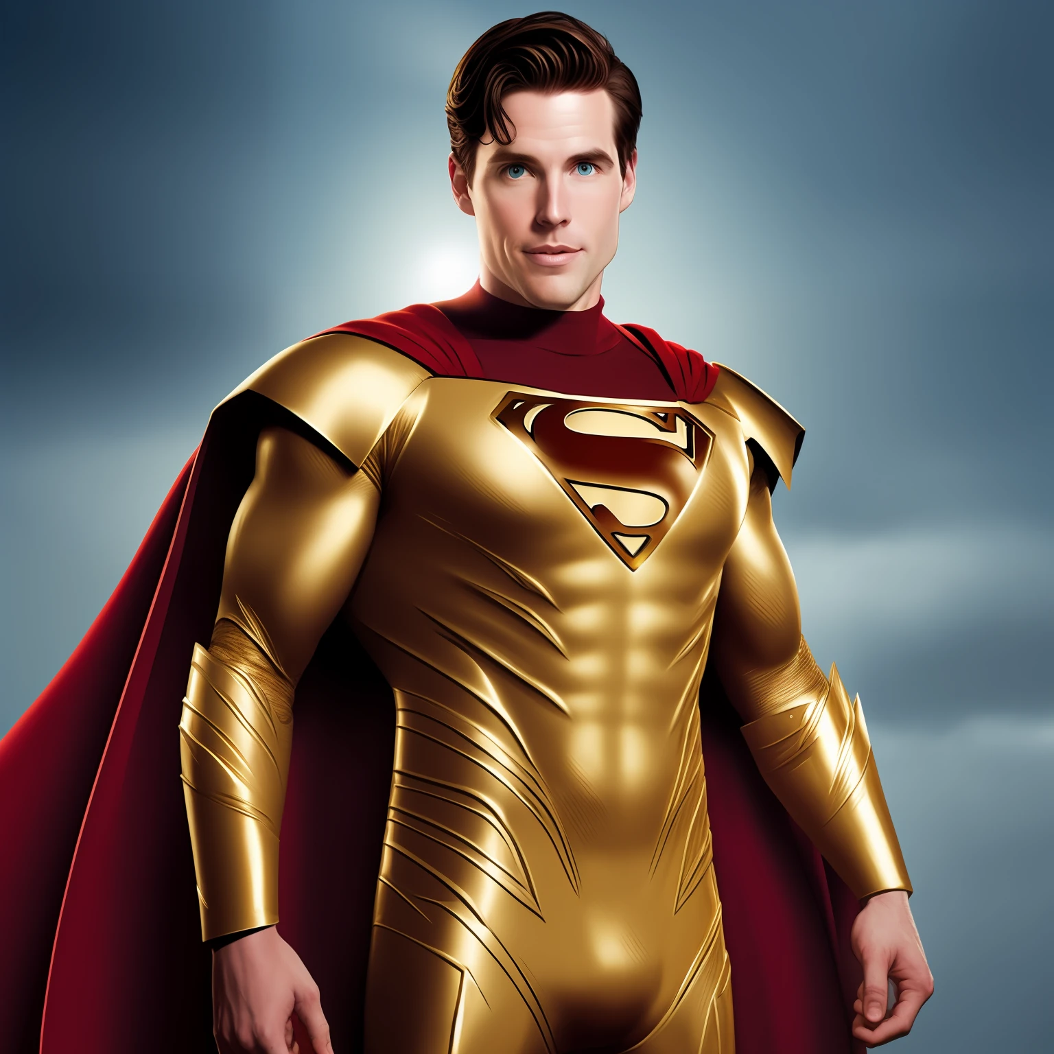 Cristopher reeve in a gold armor super Man