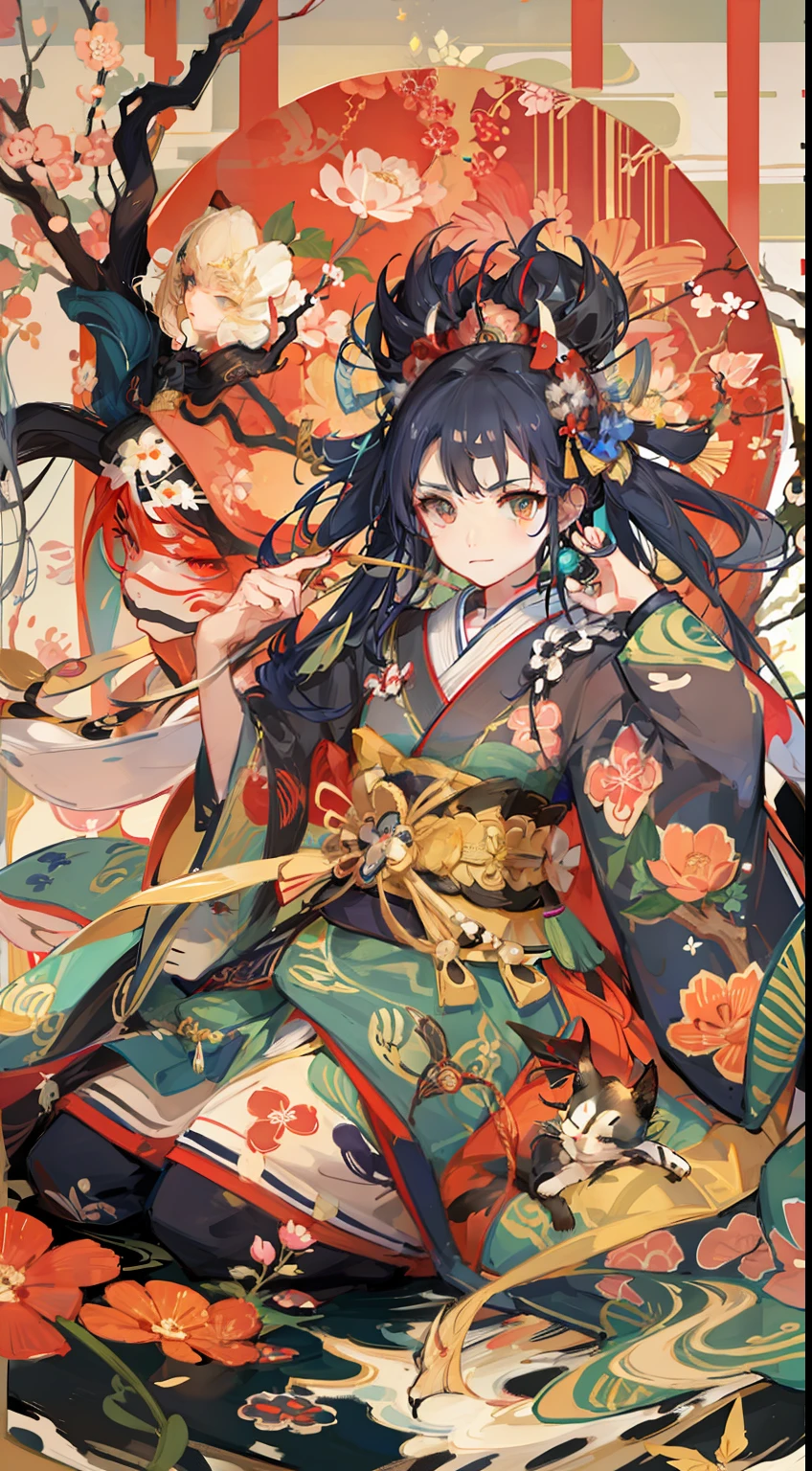 ukiyoe painting、kabuki、Pixel art、games、jpn、Hinomaru、Samurai、8k、