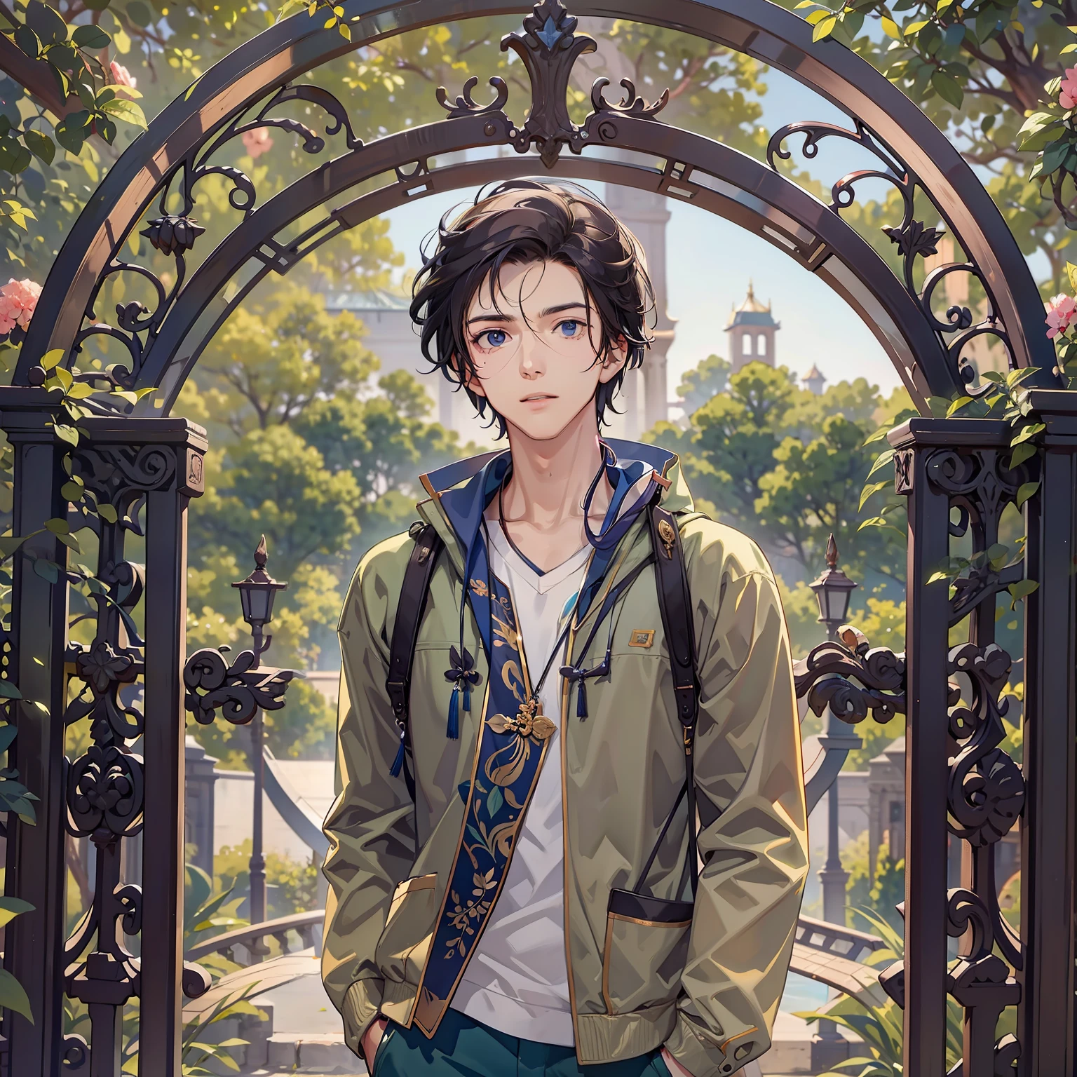 （A young man，on the campus）
（University gates）