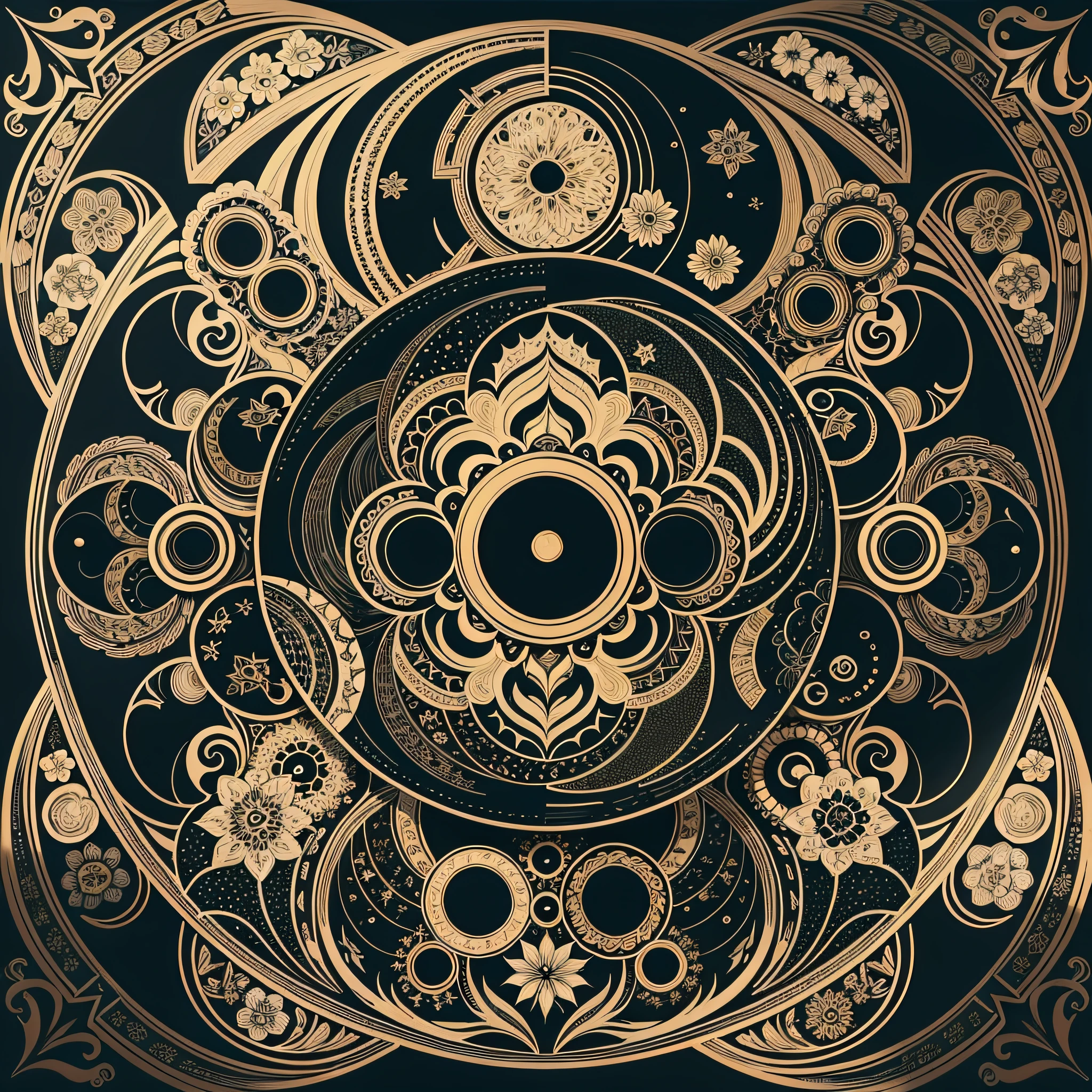 Ethnic style, a gold & Black Vector, ink painting, abstract, surrealism, dreamy, concept, an artistic, Cinematic, Masterpiece, Breathtaking, Nature
