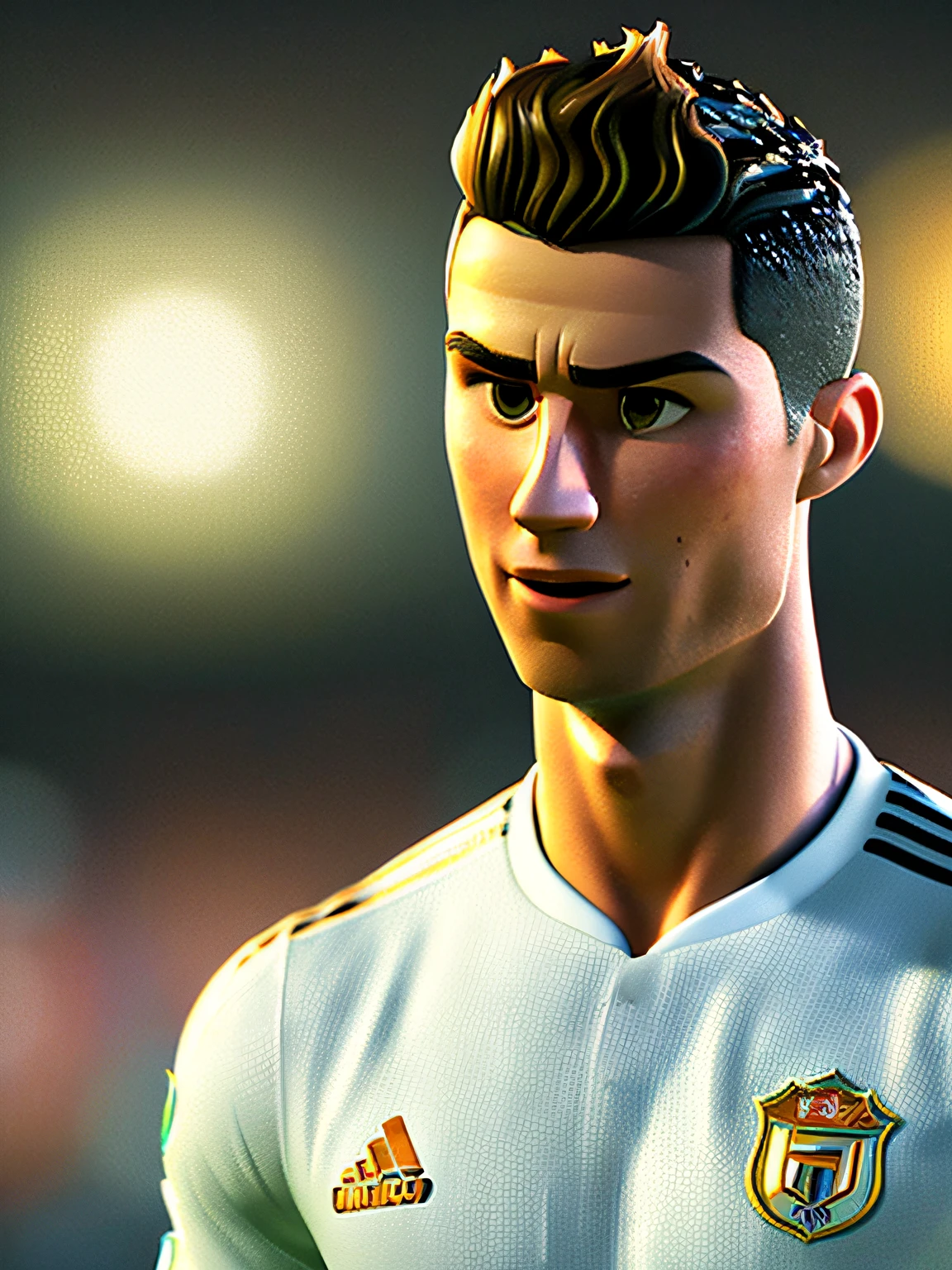 Cristiano Ronaldo, (pixar style) (masterpiece:1.2) (bokeh) (best quality) (detailed skin) (detailed texture) (8k) (claymation) (cinematic lighting) (sharp focus