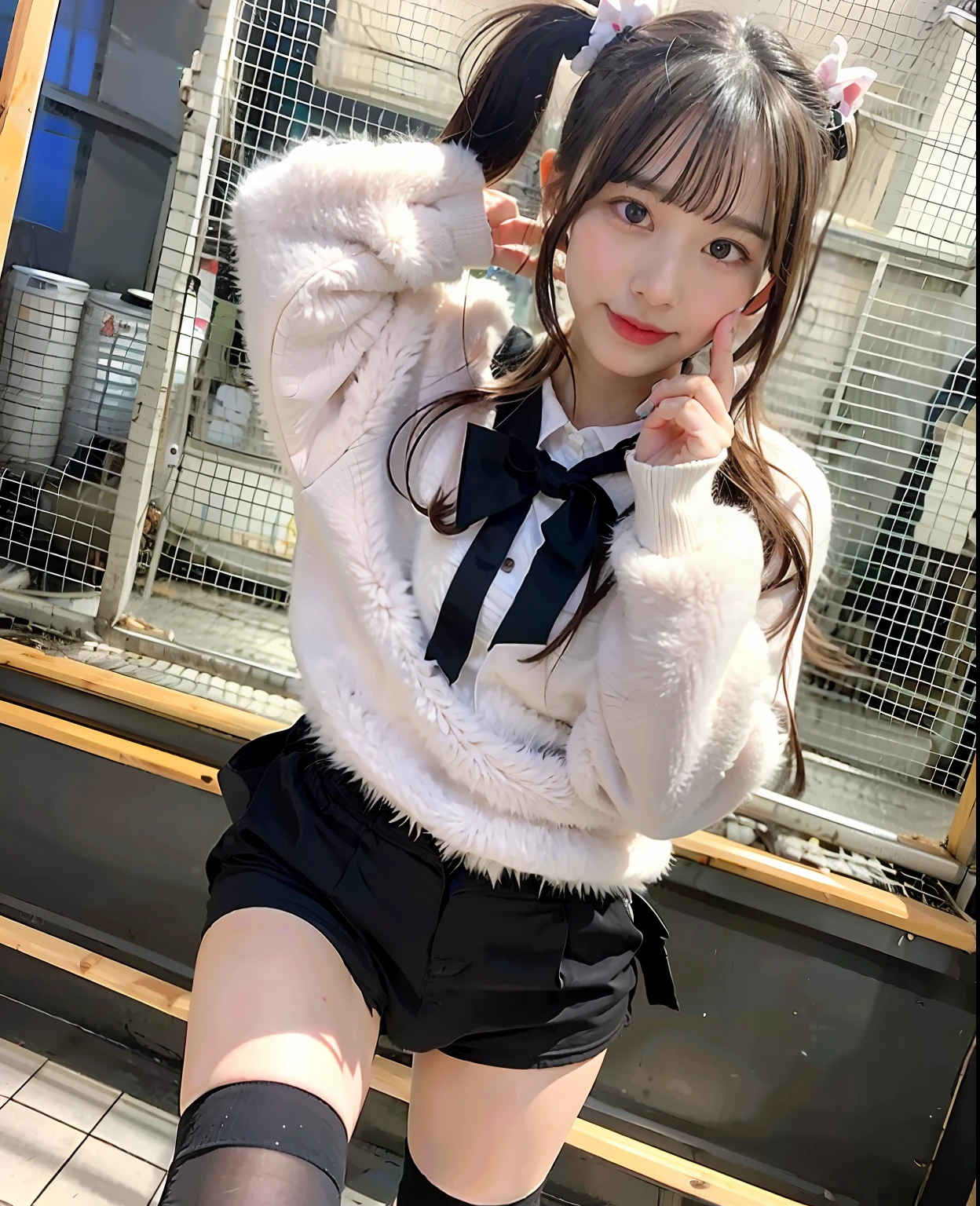 18 years old, one girl in Bunny Year is posing for a photo, twin-tailed hairstyle, kemono mimi, twin-tailed, shikamimi, sakimi-chan, sakimi-chan, cute hairstyle, yuruyuri, chiho, cute hairstyle, 8khd, 8k!, nekomimi, chiho aoshima, hololive, symmetry!!