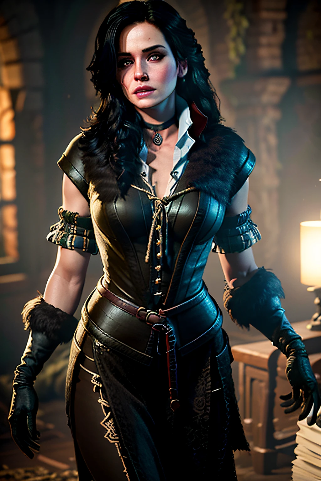 Uma foto de meio corpo de yennefer usando um vestido de festa no estilo de y3nn3f3r