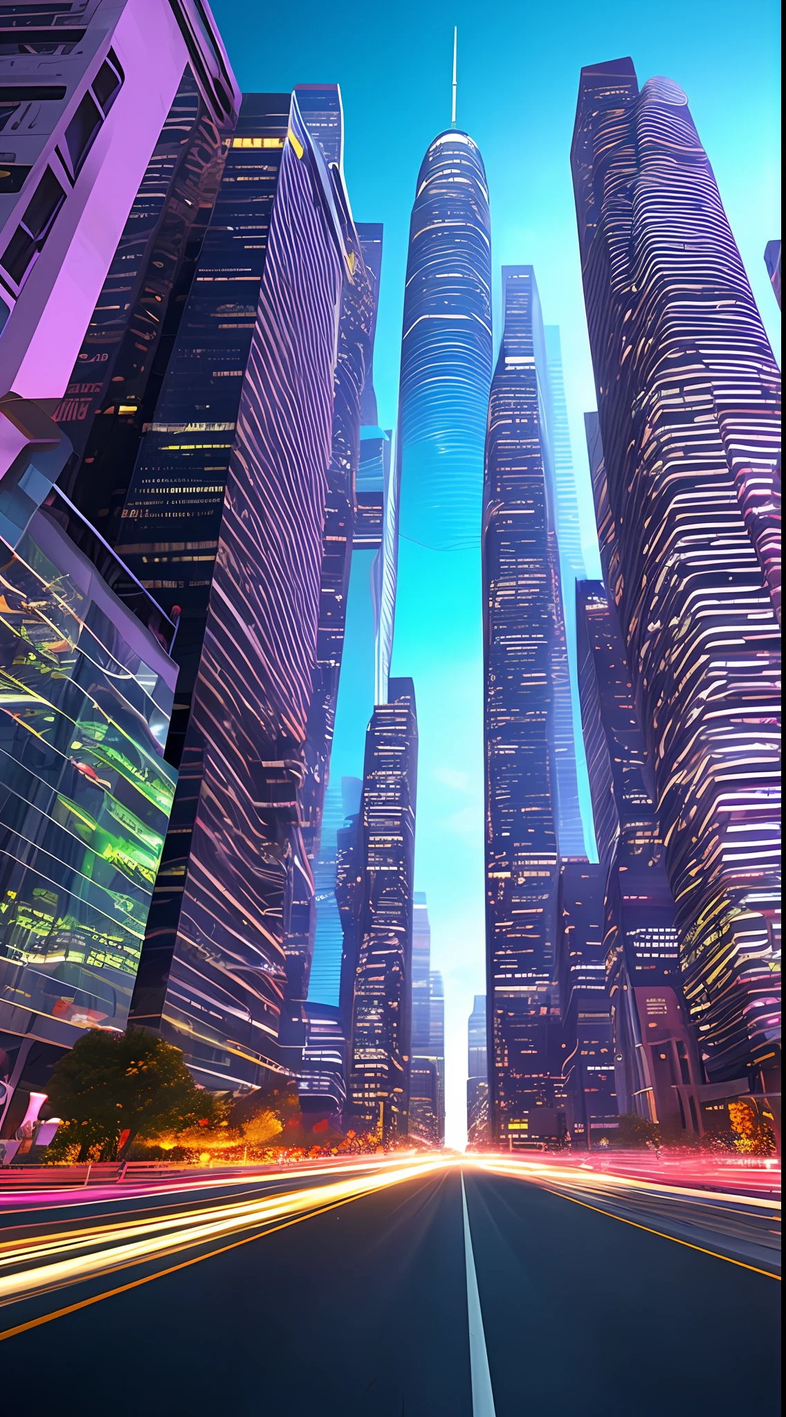 Style: Concept art. The scene: Futuristic cityscapes with towering skyscrapers and sleek aerodynamic vehicles speeding through the air. High-resolution OLED GUI interfaces in the building&#39;s windows are filled with transparent data visualization infographics showing everything from weather patterns to traffic flow. Colors are saturated and vibrant, with warm pinks and purples dominating the skyline. The overall effect is both beautiful and awe-inspiring.