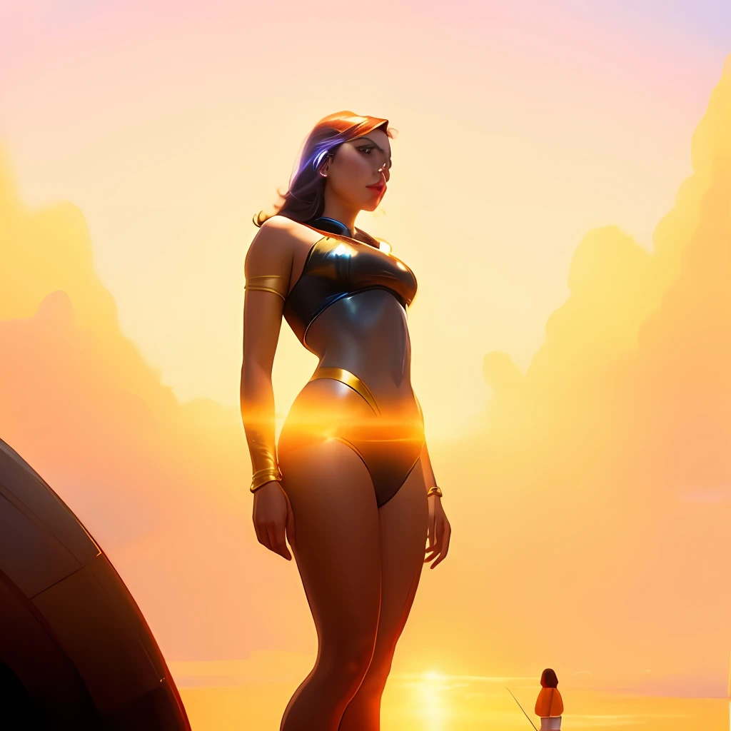 Araffes standing on a beach with a boat in the background, Artgerm Julie Bell Beeple, inspirado em Tim Hildebrandt, Jen Bartel, Artgerm e Atey Ghailan, Alena Aenami e Artgerm, Moebius + Loish + WLOP, rossdraws global illumination, Artgerm e Warren Louw