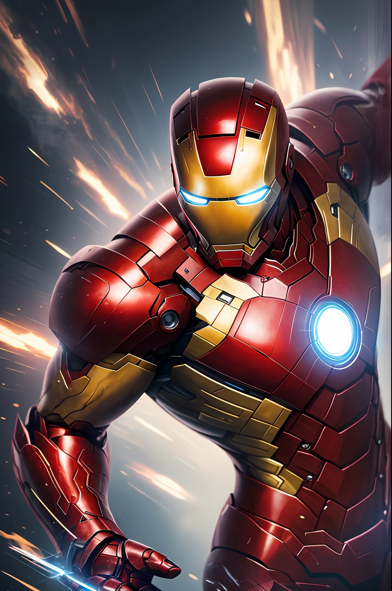 tmasterpiece，best qualtiy，realisticlying，Bust shot of Iron Man，Marvel movies，Detal Face，8k，hyper HD，sharp fokus，Black body
