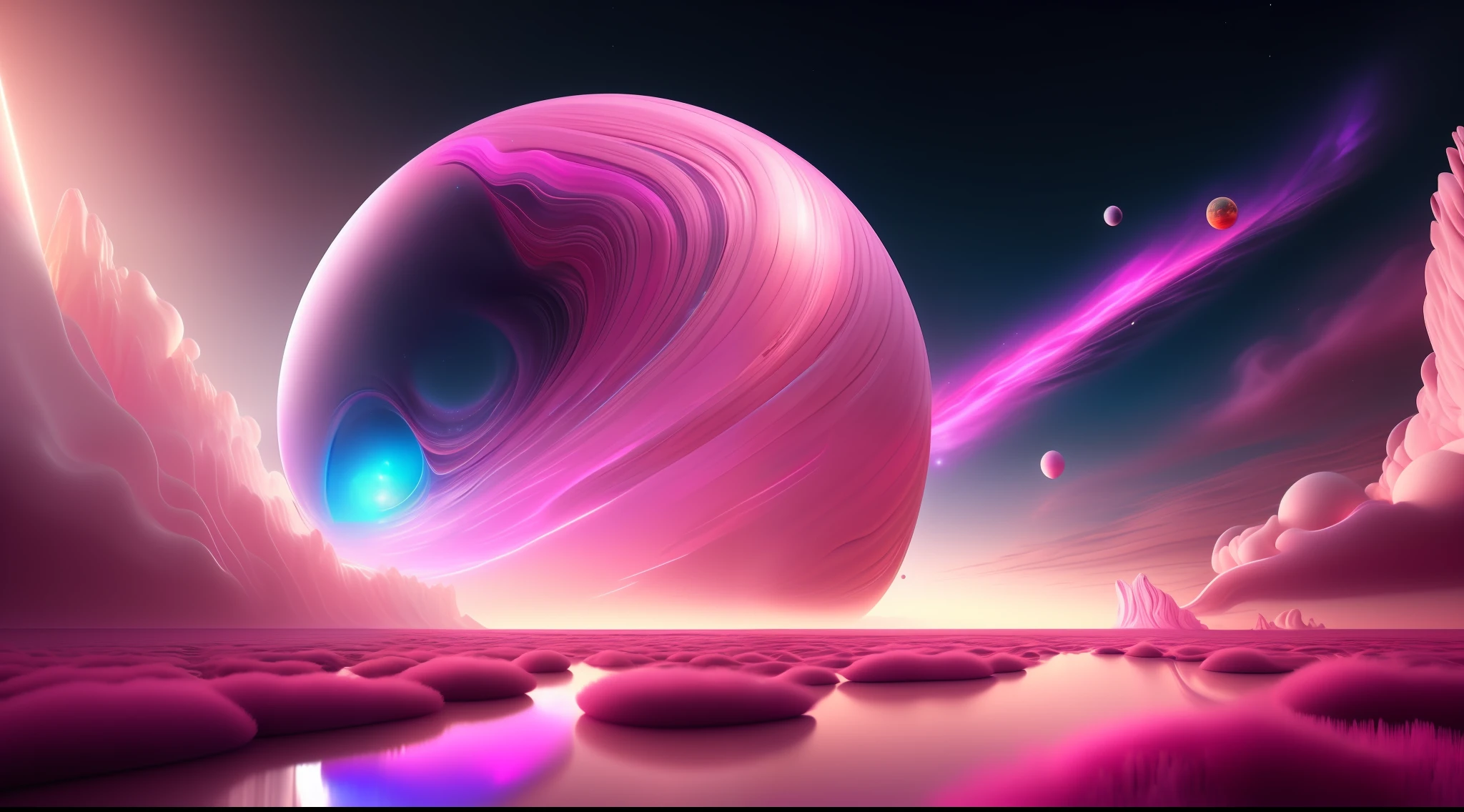A highly detailed surreal airbrushed art，Dopamine flows from Venus，Walk through the space into me, Pink, CGSesociety, illusory engine, 8K, Renders, .CGI, concept-art, trending on artstationh, Dutch prime time, Ddreamlike style