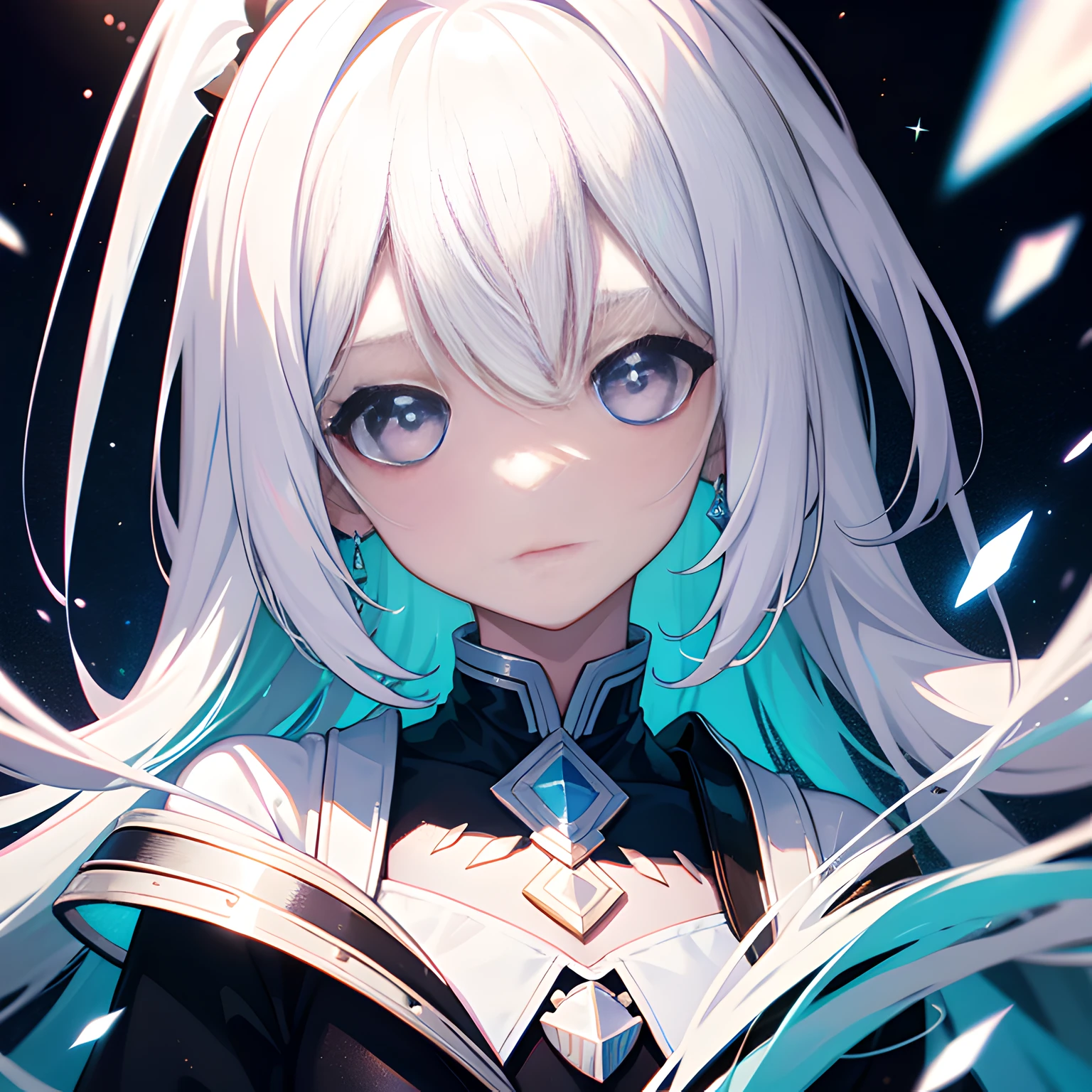 1girll, White hair, pupils in symbol shapes, milky ways, Light particles, Light rays, the wallpaper, High contrast, Colorful,
