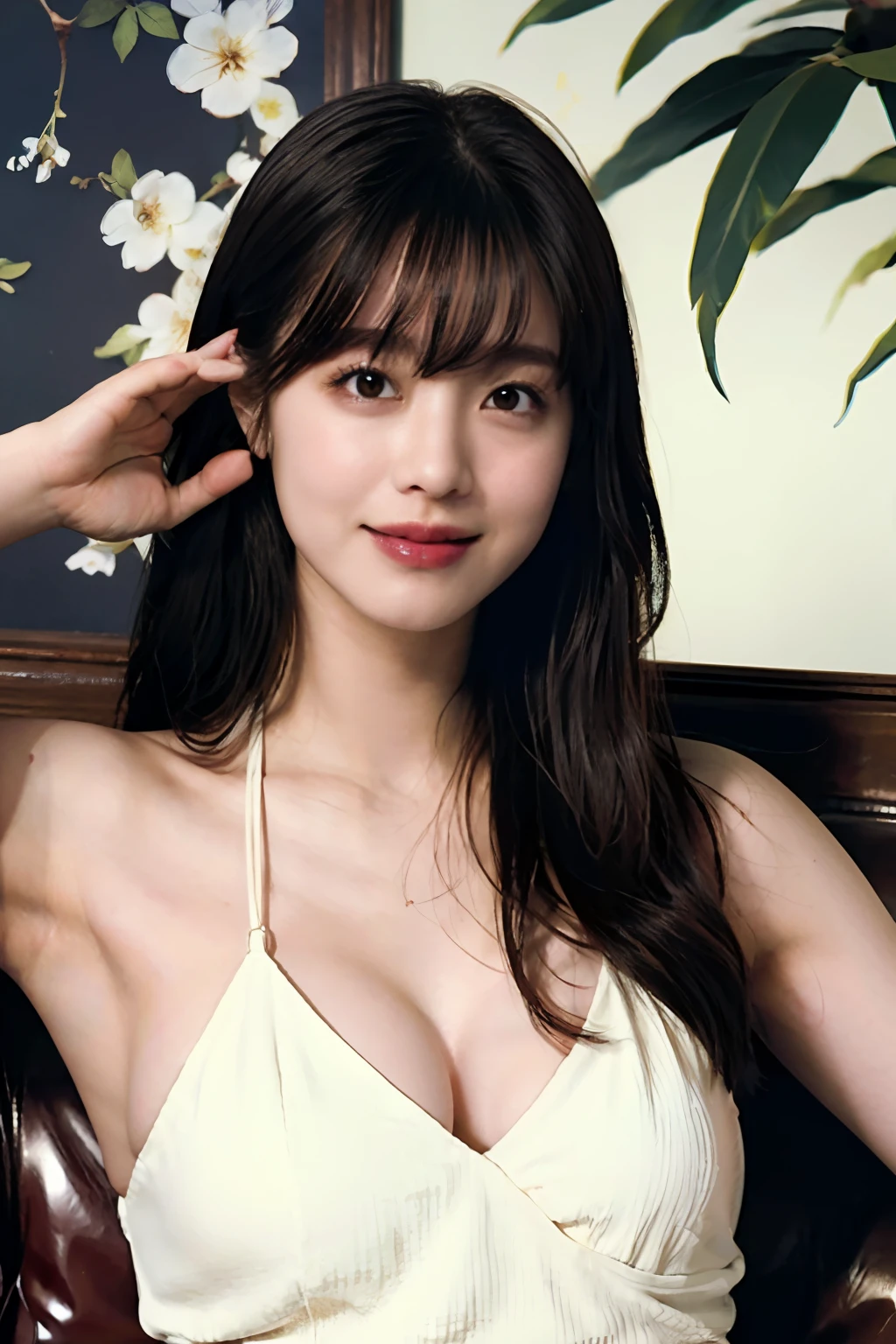 masterpiece、top-quality、realisitic、(A hyper-realistic), (illustratio), (hight resolution), (8K), (ighly detailed), (The best illustrations), (beatiful detailed eyes), (top-quality), (ultra-detailliert), (masterpiece), (wall-paper), (详细的脸), Luxury beds、Upper body close-up,Armpit, A smile,独奏,(tiny white micro bikini), full of sweat, japanes, large full breasts, (camel's toe)、huge-breasted、Luxury living room、Detailed white teeth、ultimate beauty girl、No bra、Wrap a red ribbon around your neck、perfect teeth、(爆乳)、Navel、Light makeup、(park bench)、large filesize、Beautiful armpits、Slender Abs、Beautiful and beautiful armpits、Long hair straight、