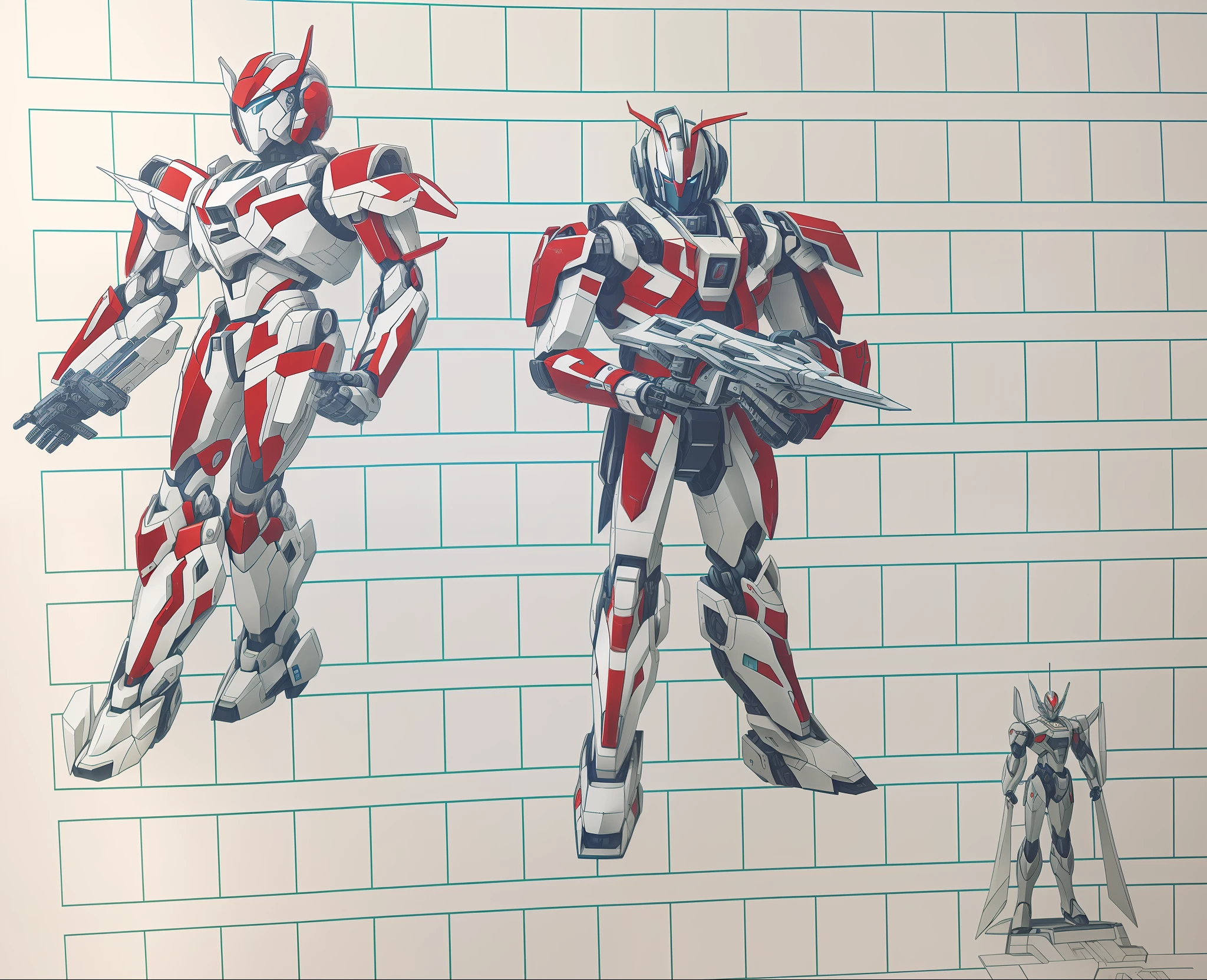 Diagram of a robot and a man in a mech costume, anime robotic mixed with organic, White and red armor, greek god in mecha style, inspired by Ryūsei Kishida, Mecha Inspiration, segmented armor and sashimono, anime mech armor, traditional japanese concept art, japanese mecha, mecha human
