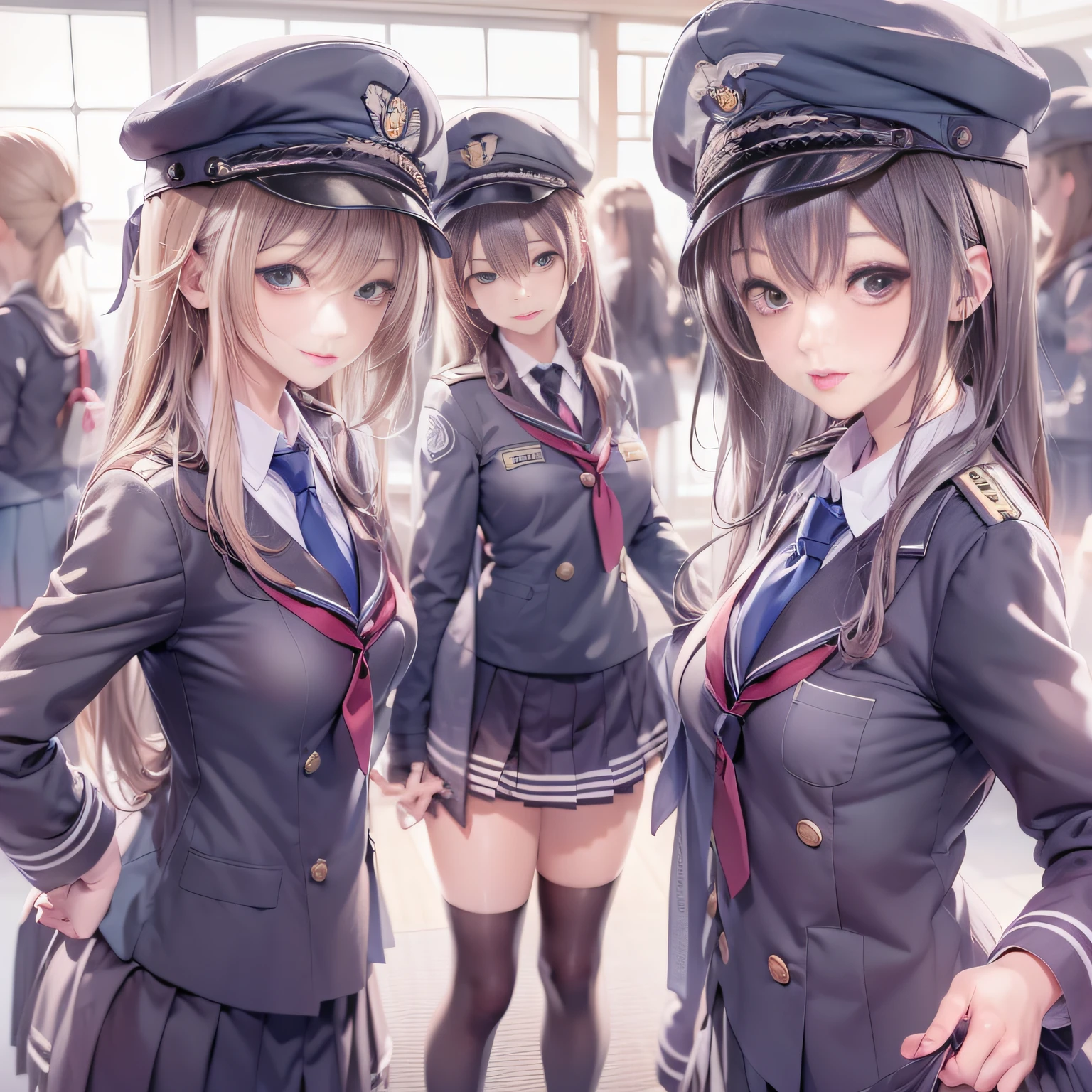 Anime characters from a group of young women in uniform, JK Uniform, Anime Girls, Ecchi anime style, visual novel cg, beautiful anime high school girl, High School Girls, visual novel key visual, Anime Best Girl, Kantai Collection Style, Wearing school uniform, Ecchi style, yandere. tall, Realistic Schoolgirl, Wearing a school uniform,extremely detailed eye and face、beatiful detailed eyes,