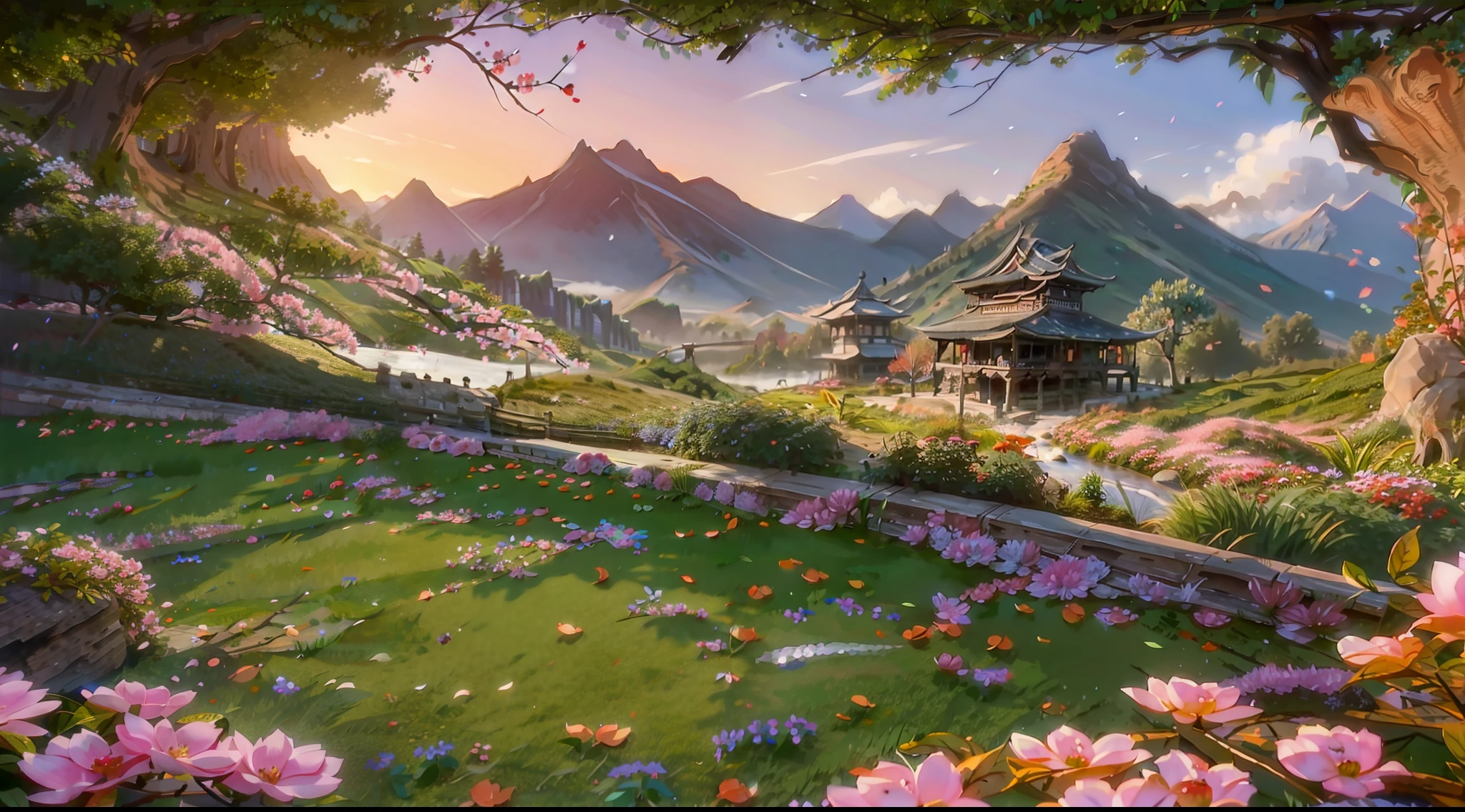 Peach blossom tree,peach blossom,path,Small rivers