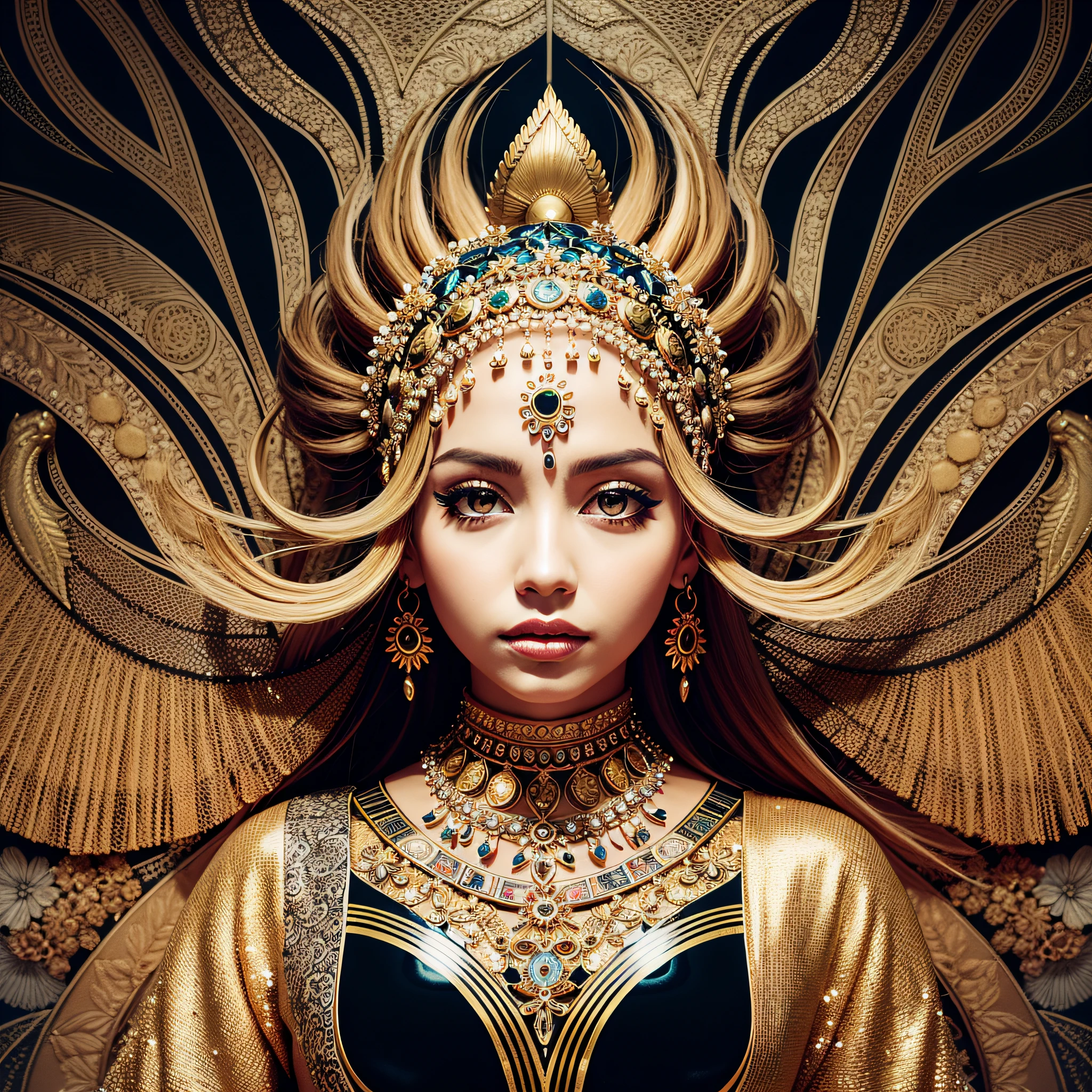 Ethnic style, a gold & Black Vector, ink painting, abstract, surrealism, dreamy, concept, an artistic, Cinematic, Masterpiece, Breathtaking, Nature