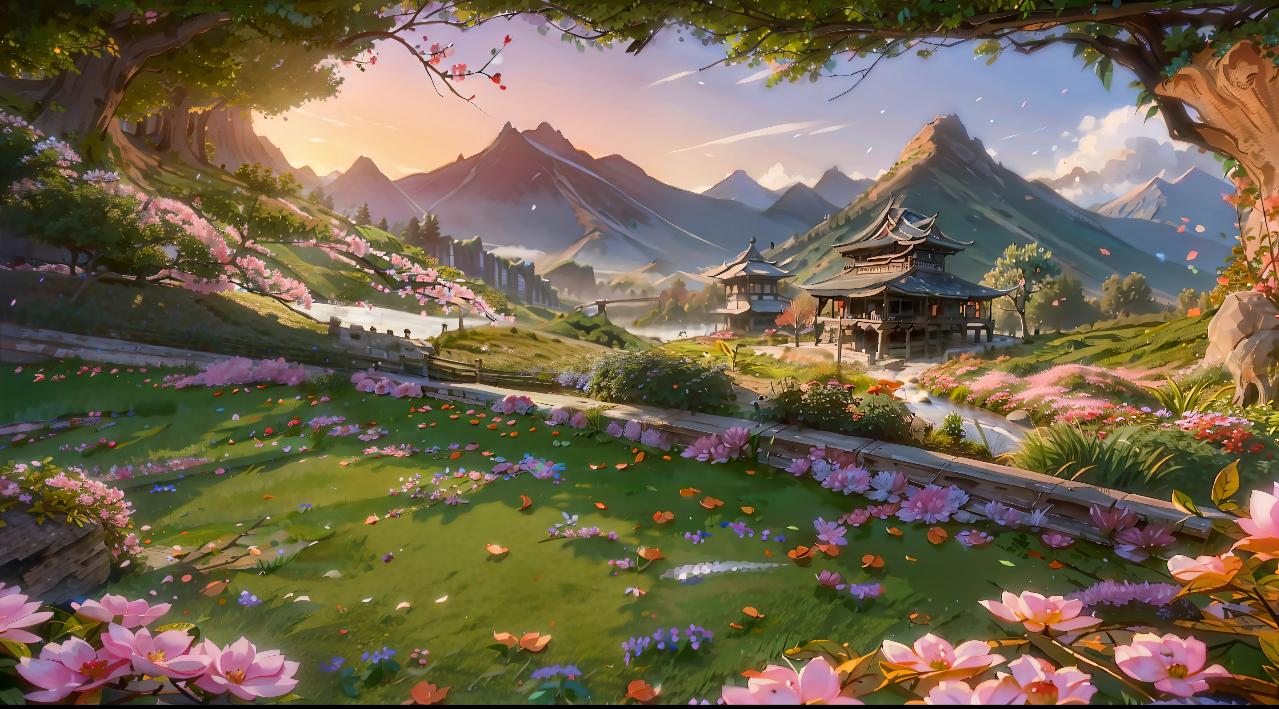Peach blossom tree,peach blossom,path,Small rivers