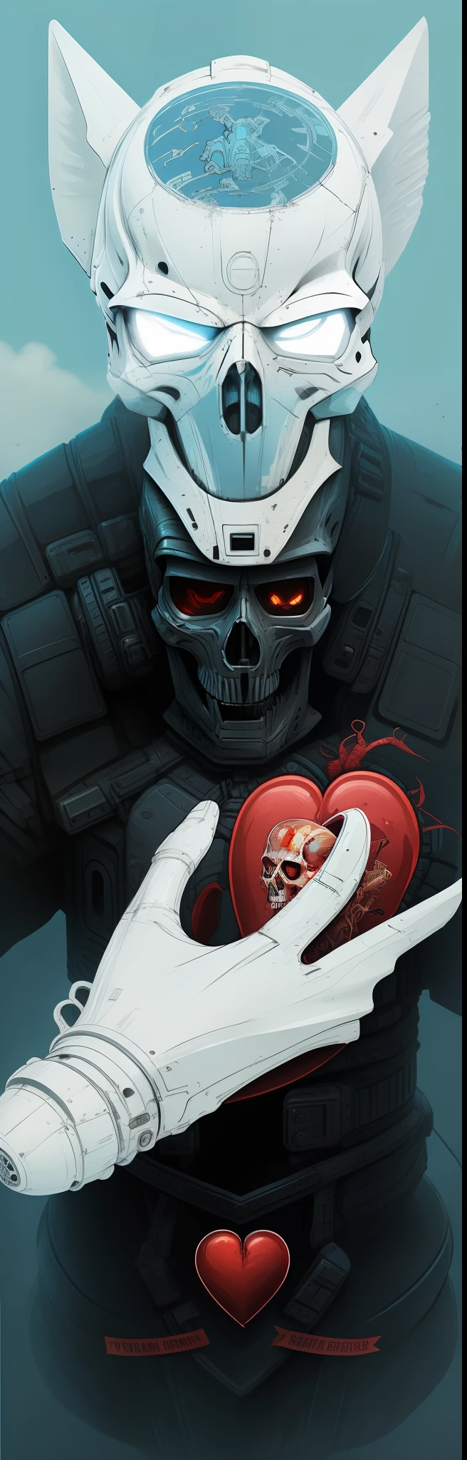 Wolf skull,The man holds the heart,Dan Mumford with Alex Gray style,Dan Mumford's Tom Bagshaw image,Artwork inspired by the style of Dan Mumford,full color digital illustration,psychedelic organic cyborg,Crazy artwork,Dan Mumford style,psychedelic cosmic horror,Science-fi digital art illustration。