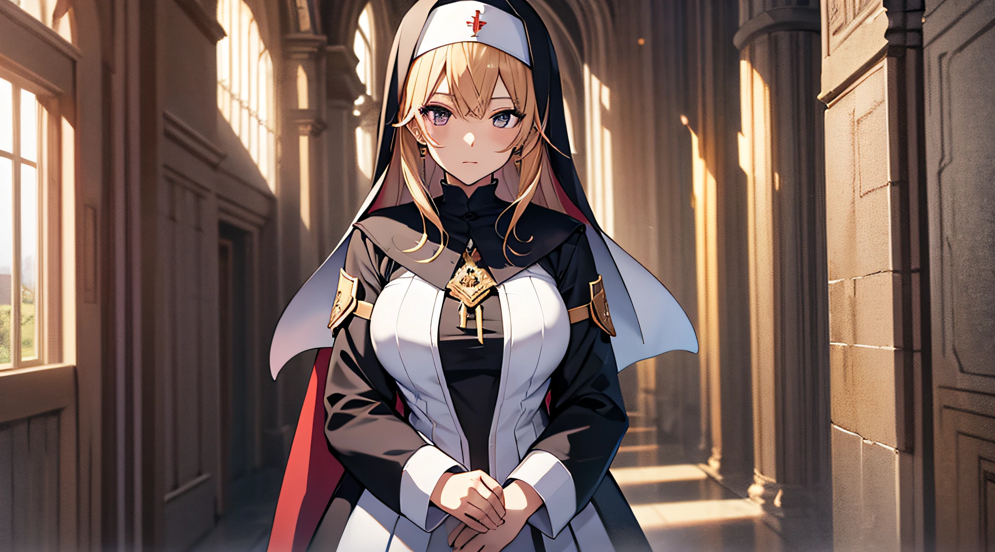 (masutepiece:1.2), (Best Quality:1.3), valkyrie_pledge, 1girl in, Flat_Chest, Black_Dress, nun, veils,