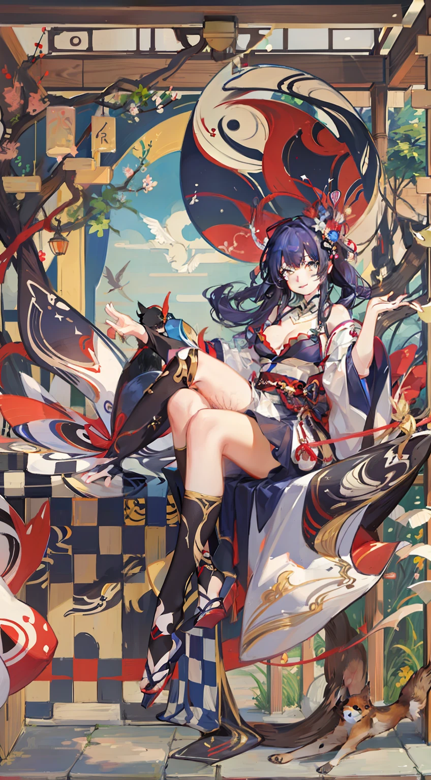 ukiyoe painting、kabuki、A logo、Pixel art、games、jpn、Hinomaru、Girl with a dog、8K、super-fine、