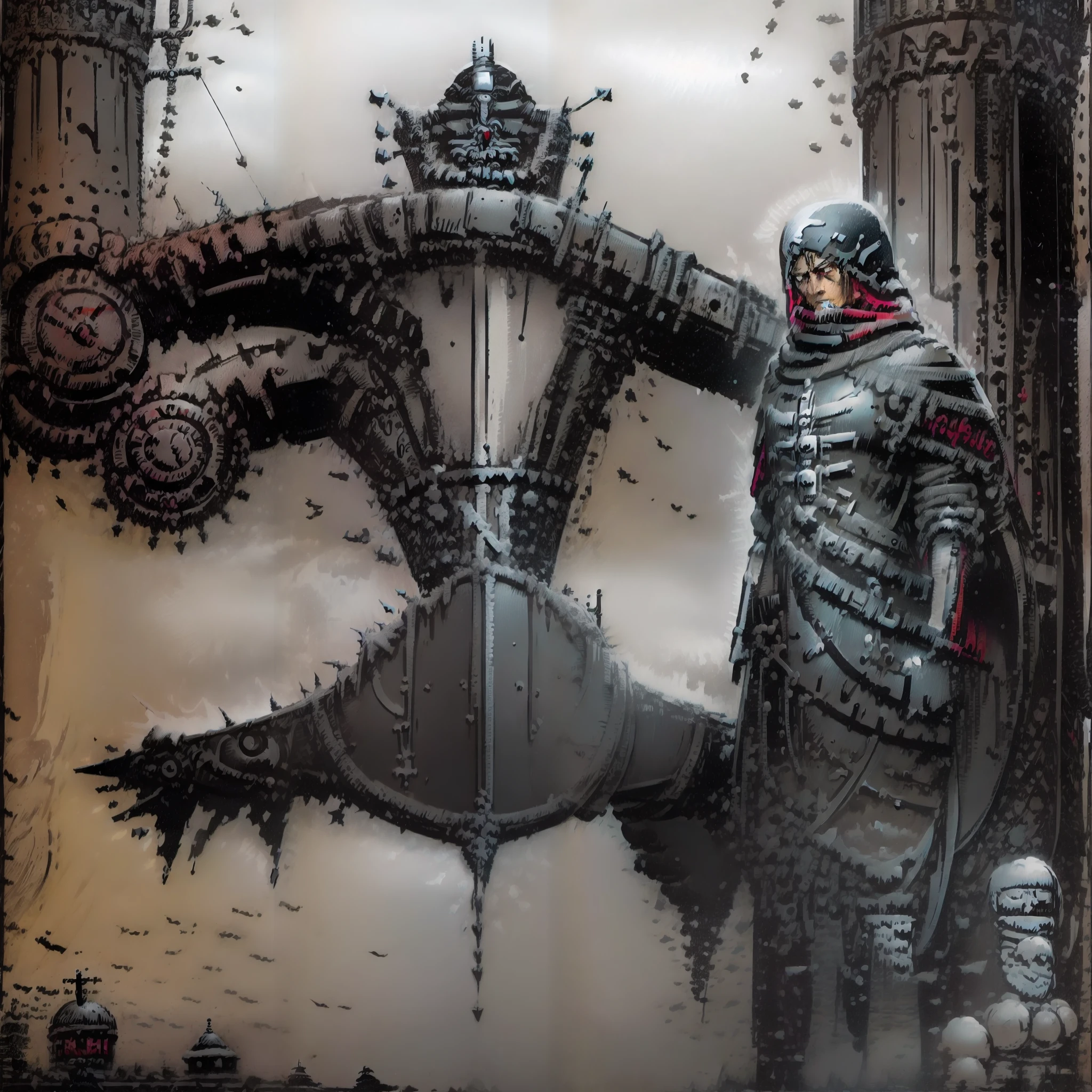 (Pintura horripilante:1.3) de (Rough sketch:1.3),(Grim:1.3) SnowApocalypse,(BW:1.3) with arms forward