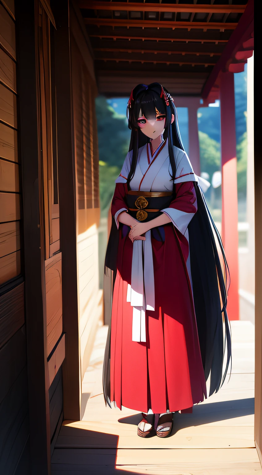 A dark-haired、The long-haired、shrine maiden、shrines