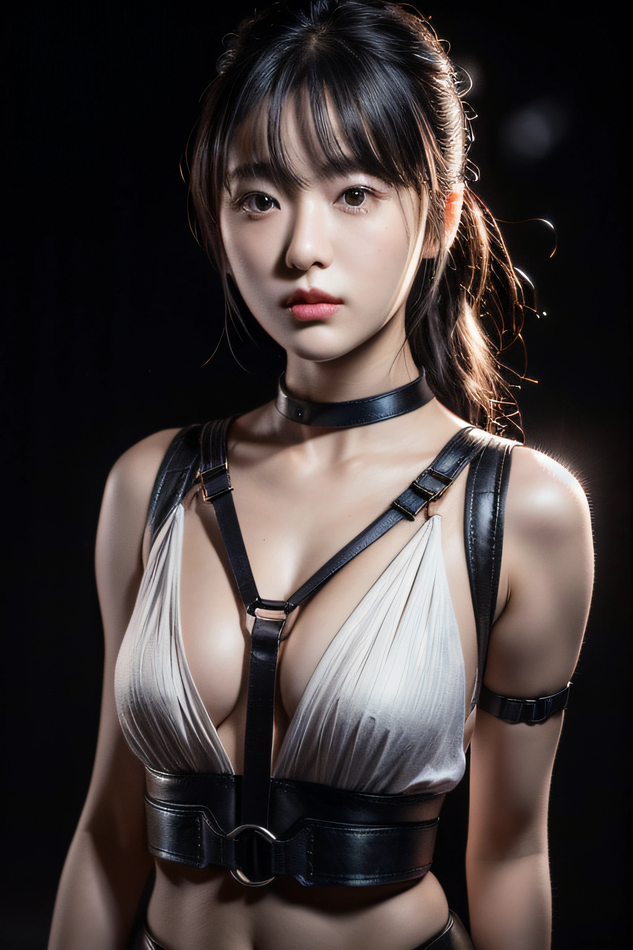 ultra high res, (photorealistic:1.4), raw photo,16K,dramatic lighting,chest harness, black belt,1girl