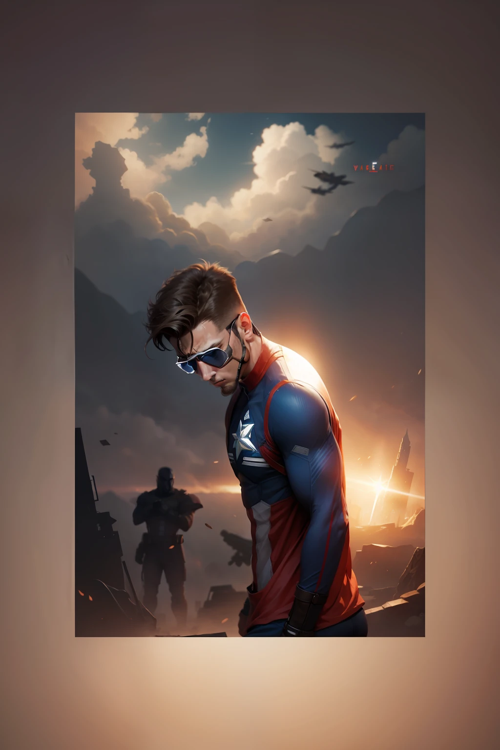 Chage sci fi background and make me a wounded captain America