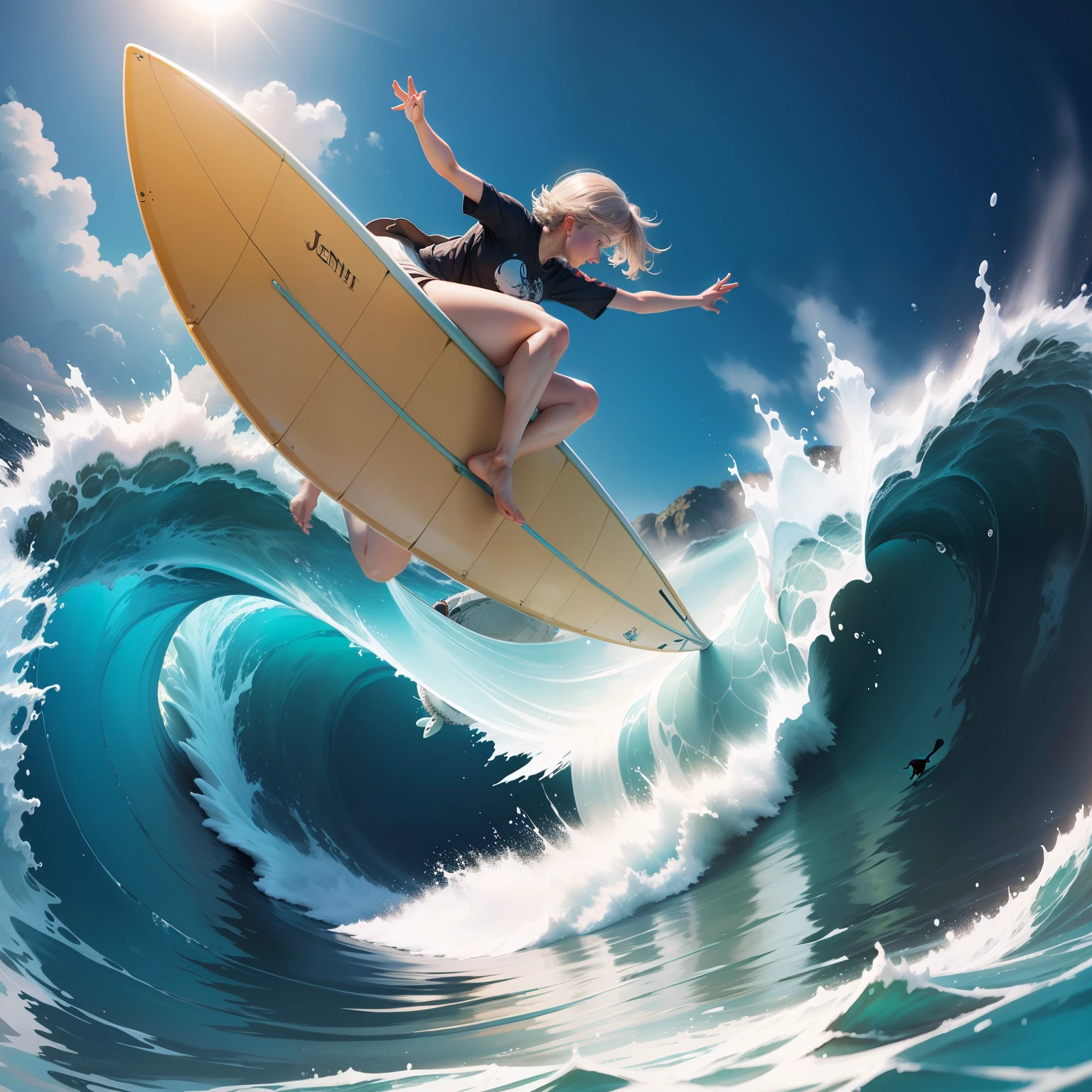 A Jeni turtle surfs the sea
