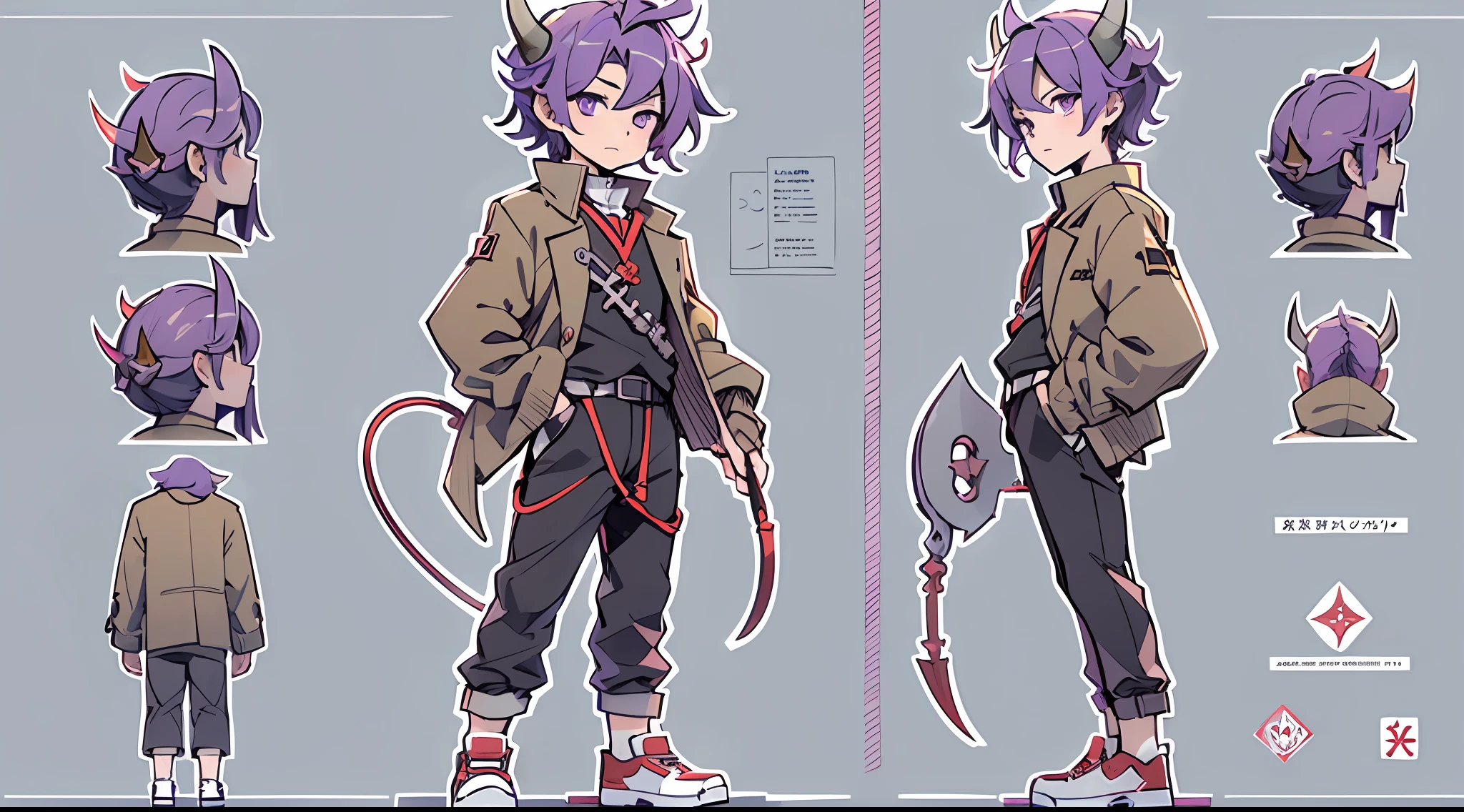 top-quality、Purple Haired Boy With Devil's Horns、((Deformed))、Whip and cross、perspective