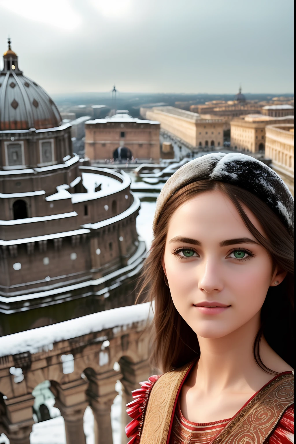 best quality, ultra high res, detailed face, realistic face,RAW photo,2girls,duo,navel,(on the Castel Sant'Angelo of Rome,crowd,winter,Snow),(cheerful, energetic, happy:1.4), green eyes, hair small clip with ladybug, 
(hdr:1.4), dramatic, complex background, cinematic, filmic, (rutkowski, artstation:0.8),
insane details, intricate details, hyperdetailed, low contrast, soft cinematic light, exposure blend, hdr ,