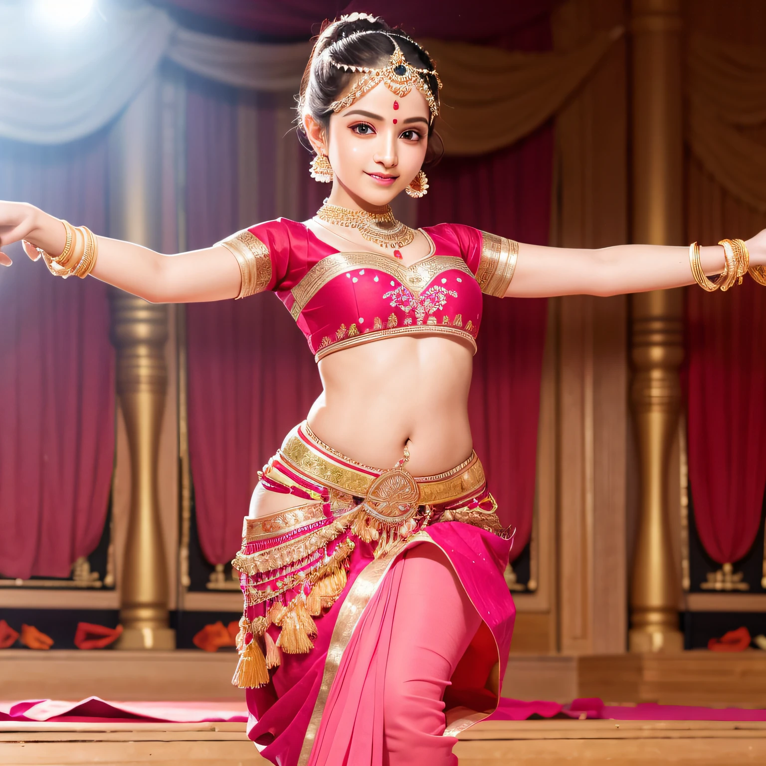 illustration of beautiful classical dance in a hindu darbar hall,full dress
