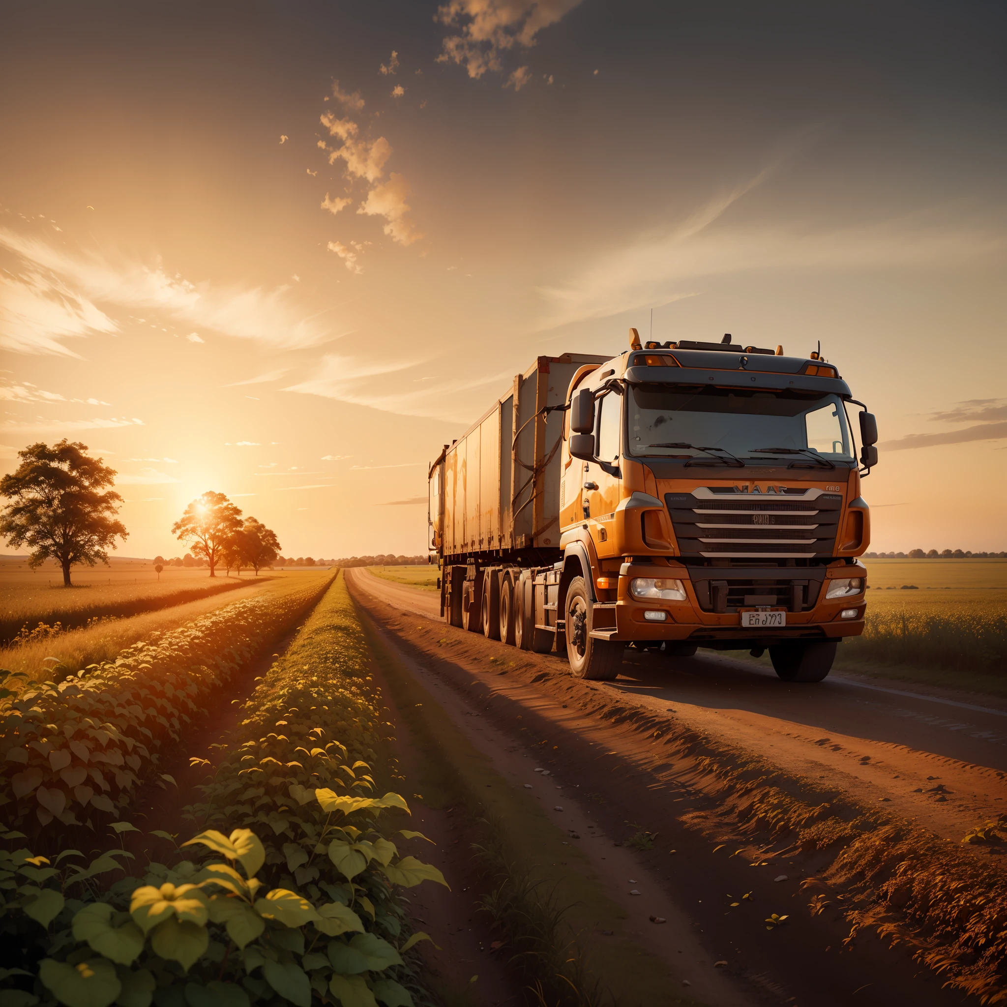 Araf truck driving down a dirt road in a field, Truck, Shutterstock, foto tirada, foto ainda, por Andries Stock, photo rendering, por Wayne England, foto de retrato, Directed by: Thomas Häfner, iStock, Directed by: Jakob Gauermann, summer morning, summer scenery, Tiro na Hora de Ouro, Directed by: Joseph Werner, imagem de alta qualidade"