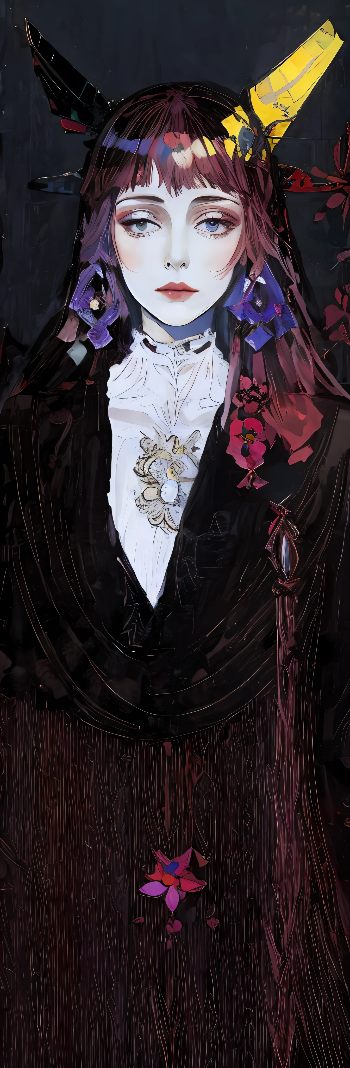 Close-up of a painting of a woman with a knife, Works by Harry Clarke, Inspired by Harry Clark, Inspired by Kay Nelson, author:Harry Clark, Inspired by Frances MacDonald, takato yamamoto aesthetic, author:Helen Dam, Inspired by Margaret MacDonald McIntosh, Inspired by Jan Tourop, author:Frances MacDonald, Yamamoto's takato's style, Beardsley