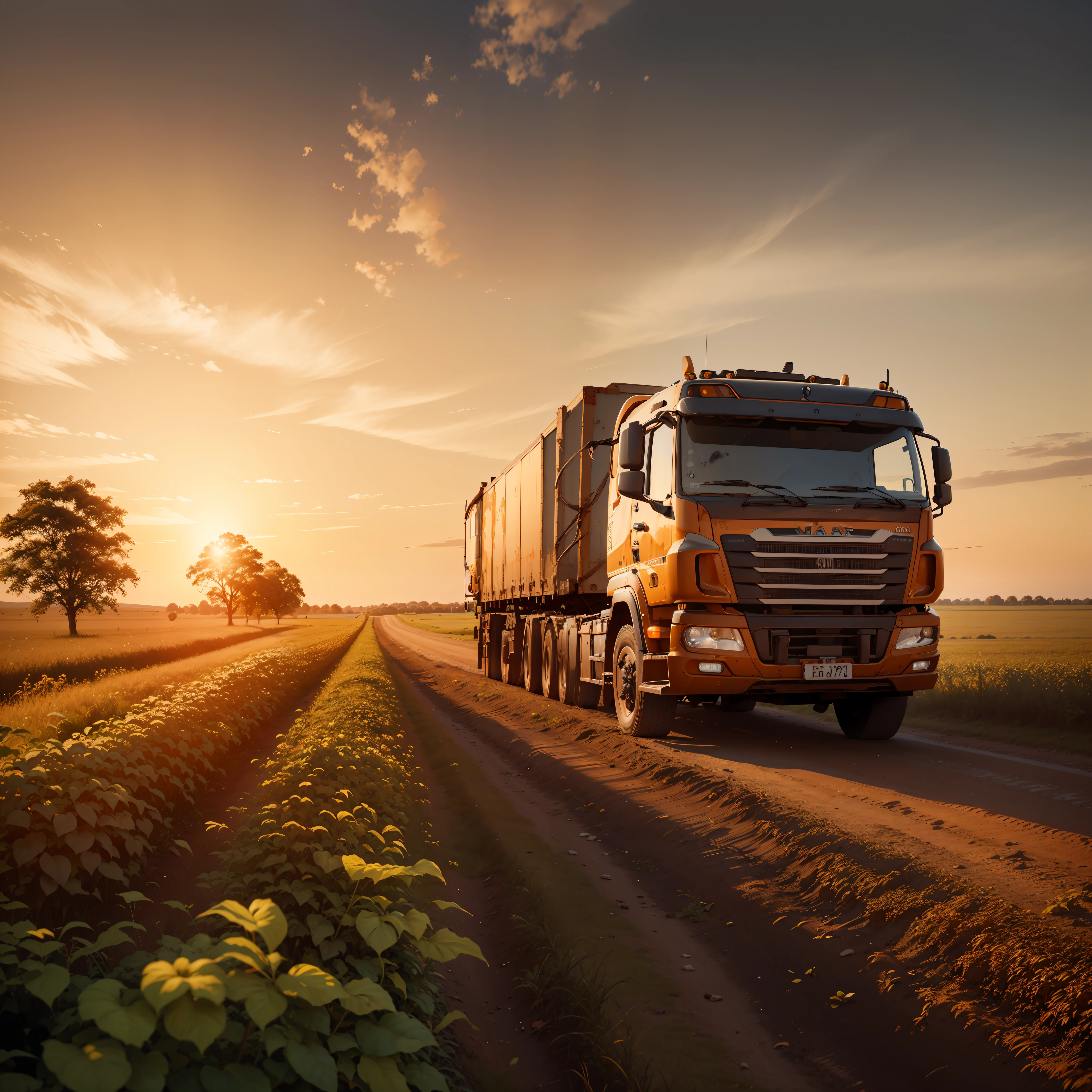 Araf truck driving down a dirt road in a field, Truck, Shutterstock, foto tirada, foto ainda, por Andries Stock, photo rendering, por Wayne England, foto de retrato, Directed by: Thomas Häfner, iStock, Directed by: Jakob Gauermann, summer morning, summer scenery, Tiro na Hora de Ouro, Directed by: Joseph Werner, imagem de alta qualidade"