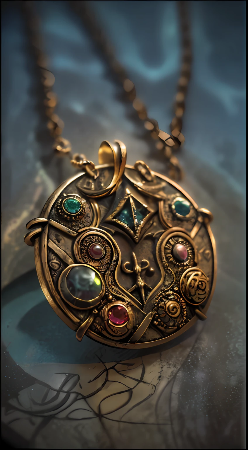 (A necklace with symbols from Lovecraft's mythology)
(prix: Blurry, beco escuro, Price noir)
(best quality, master part, award-winning photography,ultra realistic,ultra-detalhado,efeitos texturais,Absurdo,HDR,detalhes intrincados)