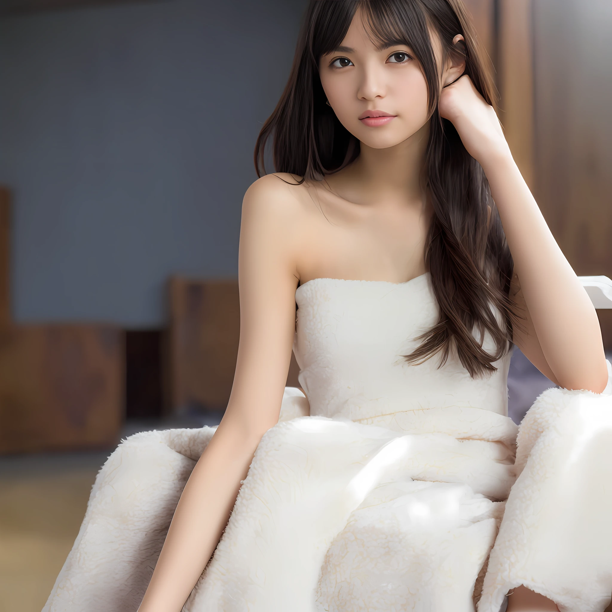 Nikon Z 85mm, ((best quality)) ((masterpiece)), intricate details, sharp focus, professional, photorealistic, real life, ultra realistic, photorealism,SILHOUETTE light,finely detail,best quality,extremely detailed CG unity 8k wallpaper,perfect artwork,upper body, shiny hair, glowing eyes, lustrous skin, realistic, perfect female figure, narrow waist, looking at viewer,lace,seductive posture, sexy pose, an extremely delicate and beautiful,best quality, beautiful detailed girl, beautiful detailed eyes,light on face,cinematic lighting,see-through,White pajamas, transparent material, revealing buttocks,a realistic representation of the face, (intricate details, makeup, (detailed beautiful delicate face, detailed beautiful delicate eyes, a face of perfect proportion, high detailed skin, detailed skin, best ratio four finger and one thumb, arms under breast, medium large breasts, smooth midriff, skiny and thin,fashion, solo ,(young), face highlight, upper body, detailed face, white skin, silver hair, ponytail, braid hair,big eyes, silk robe, (hollow pattern, silk), earrings, slim body, luxury room, professional lighting, tear robe,1 girl,Coiling hair