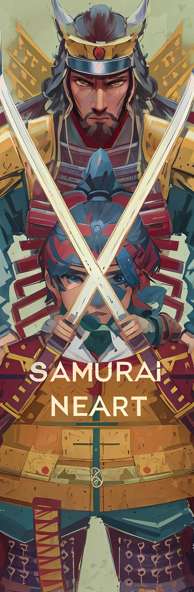 《Samurai Heart》filmposter，Samurai，samurai champloo，Two swords crossed，Samurai vinyl packaging，samurai duel，Samurai style，samurai warrior，Japanese style，Samurai Jedi，samurai portrait，Samurai armor，African flair，toad samurai。