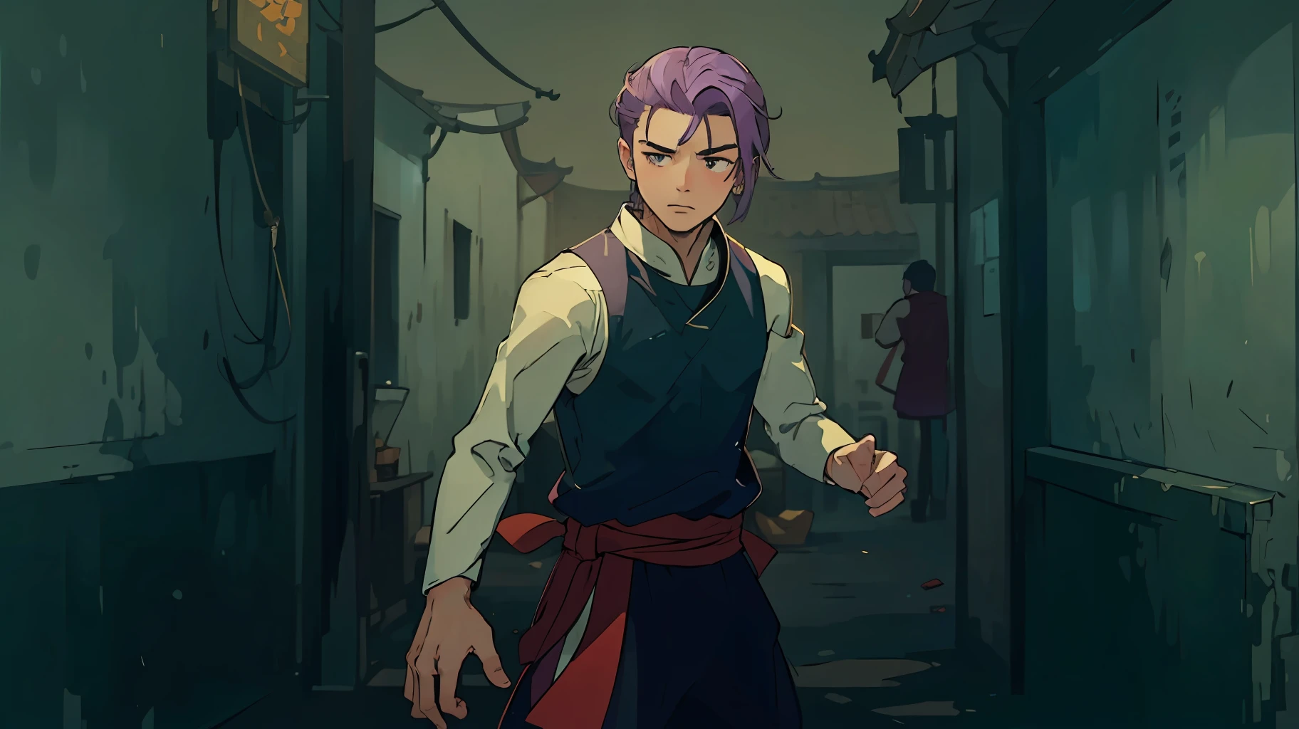 top-quality、Purple haired young man、Kungfu