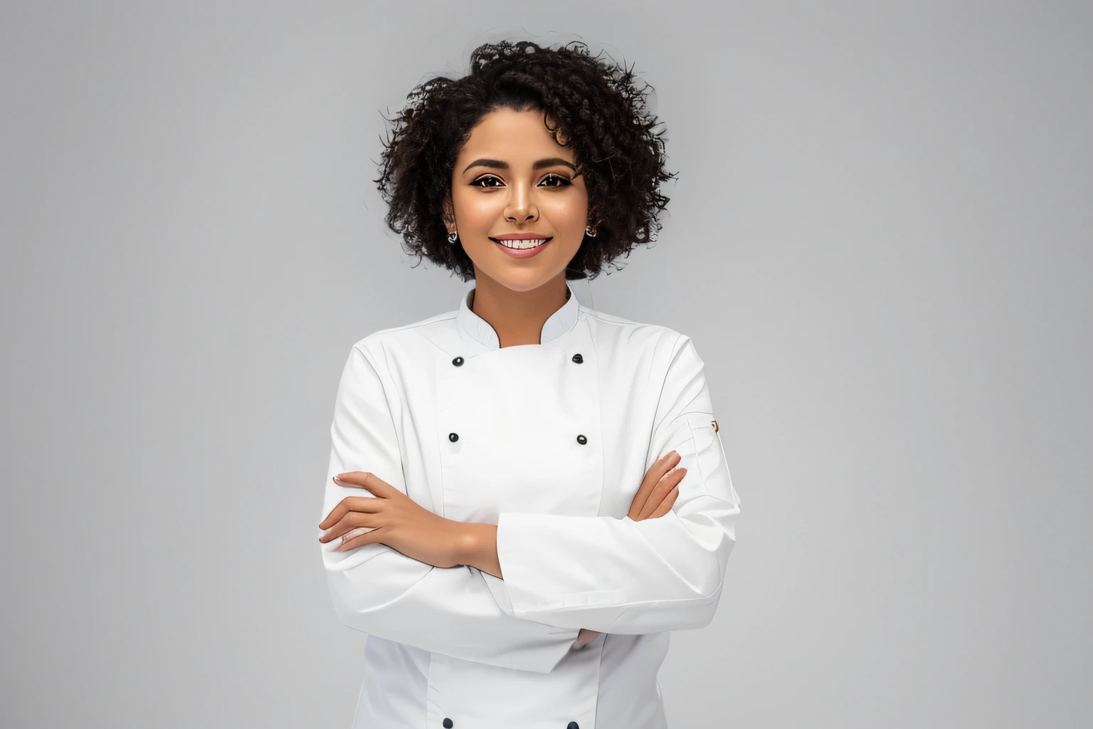mulher com uniforme de chef posando para foto, vestindo jaleco e blusa, wearing white chef hat, foto de perfil profissional, chef feliz, retrato profissional, imagem profissional, foto de uma mulher negra, vestindo um jaleco branco, melhor chef, retrato de alta qualidade, Foto de uma mulher, foto de perfil headshot, professional headshot, foto da mulher jovem