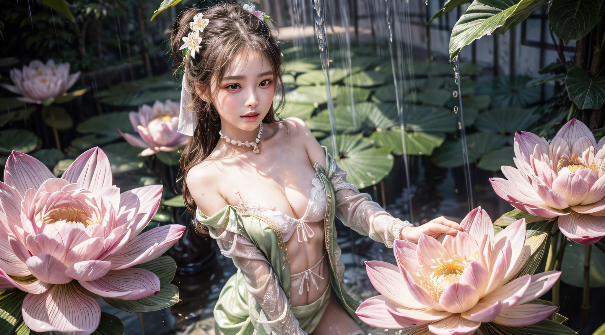 Pan Jinlian is particularly charming and cute,I saw her decorated with pearls on the dark clouds,Phoenix double insertion,The fair and immature face is lightly coated with rouge like a peach blossom,Under the thin curved willow eyebrows, a pair of apricot eyes are full of affection,The small mouthful of the blush cherry tells you the tenderness of the honey of the world,The upper body is covered with white lotus silk and a green gauze coat,The crispy chest ripples like a trickle of rain and dew dripping into the peony flower room,Wearing a purple silk and emerald patterned crimson skirt, Yang Willow thin waist spits out a strong sense of spring,The delicate body is slightly crouching bee flying butterfly dance,Lotus steps gently move and flowers bloom, big breasts,