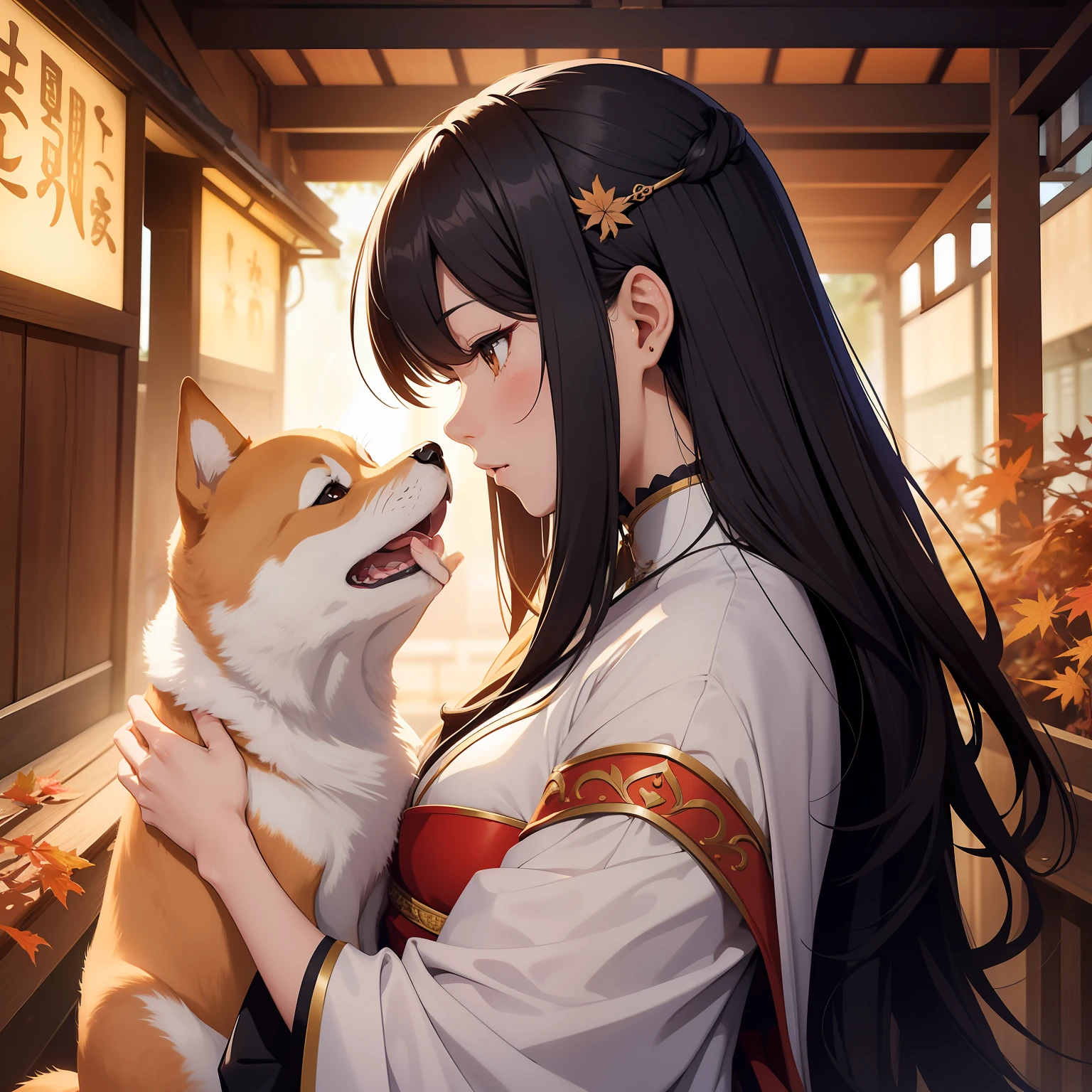 Lady of Alafed, in Tokyo under, ohwx, by Nishida Shun'ei, Hugging her Shiba Inu, profile image, 🍂 Cute, profile photo, けもの