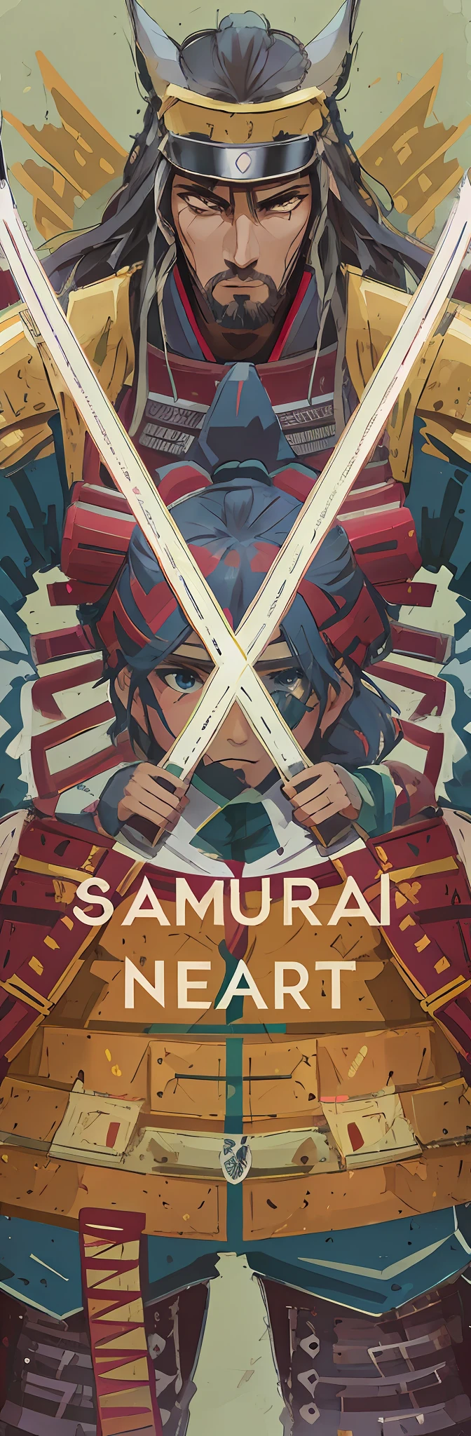 《Samurai Heart》filmposter，Samurai，samurai champloo，Two swords crossed，Samurai vinyl packaging，samurai duel，Samurai style，samurai warrior，Japanese style，samurai jedi，samurai portrait，Samurai armor，African flair，toad samurai。