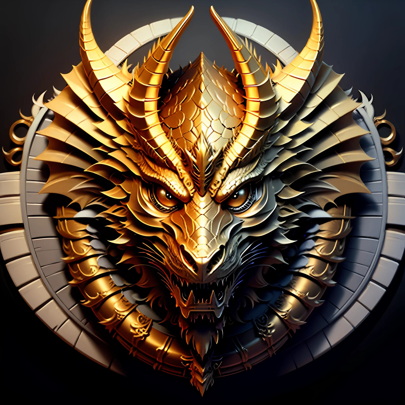W44P3N of gold and white dragon on black background