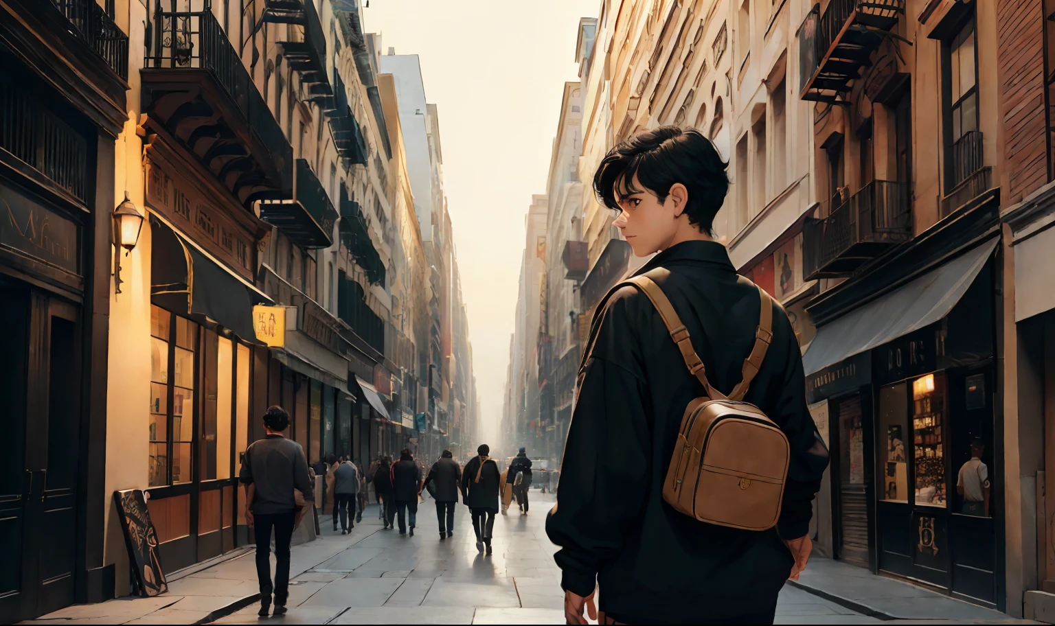 ((obra maestra)),(((La mejor calidad))), (alta calidad, impresionante),(ojos expresivos, Cara perfecta), Sad -yeld boith straight black hair, piel morena sin ropa, Walking lost through the streets of New York looking at someone else walking away