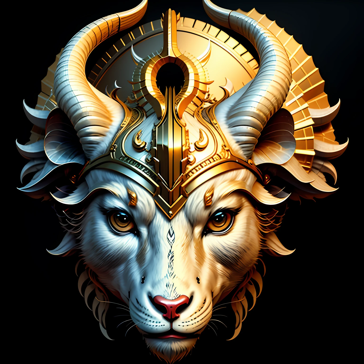 W44P3N of gold and white goat on black background