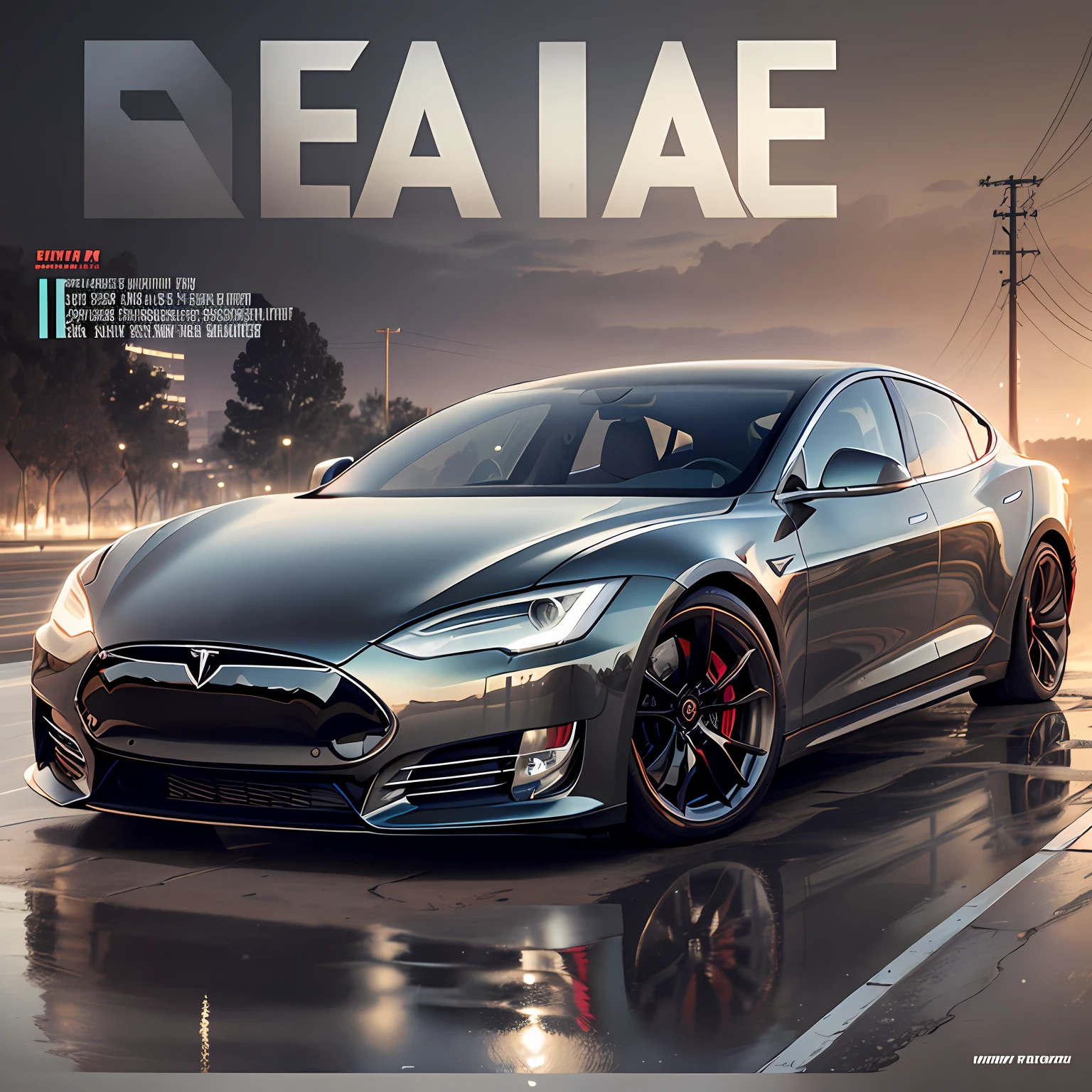 car magazine cover, Tesla, stylish car, futuristic impression, magazine