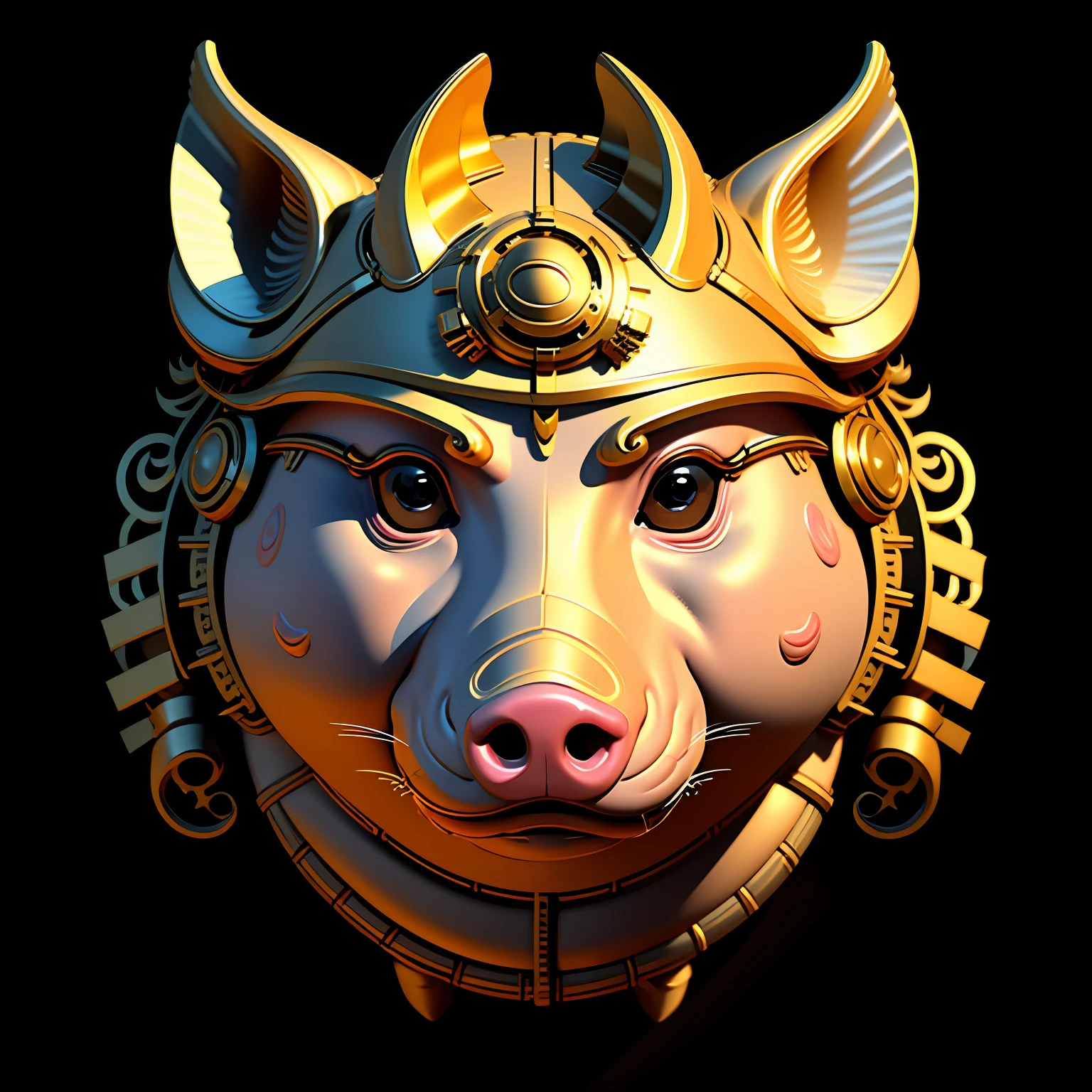 W44P3N of gold and white pig on black background
