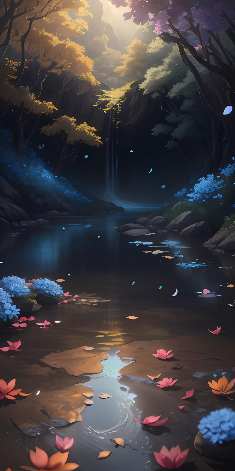 Masterpiece, best quality, (very detailed CG unity 8k wallpaper) (best quality), (best illustration), (best shadows) Nature', blue sea,delicate leaves petals of various colors falling in the air light Tracking, super detailed --v6