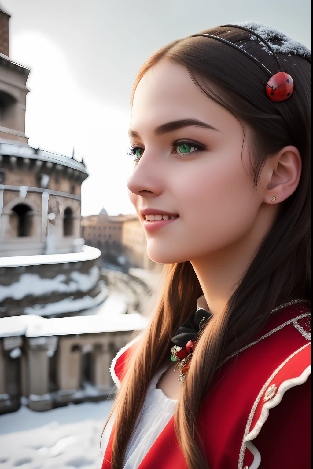 best quality, ultra high res, detailed face, realistic face,RAW photo,2girls,duo,navel,(on the Castel Sant'Angelo of Rome,crowd,winter,Snow),(cheerful, energetic, happy:1.4), green eyes, hair small clip with ladybug,
(hdr:1.4), dramatic, complex background, cinematic, filmic, (rutkowski, artstation:0.8),
insane details, intricate details, hyperdetailed, low contrast, soft cinematic light, exposure blend, hdr ,