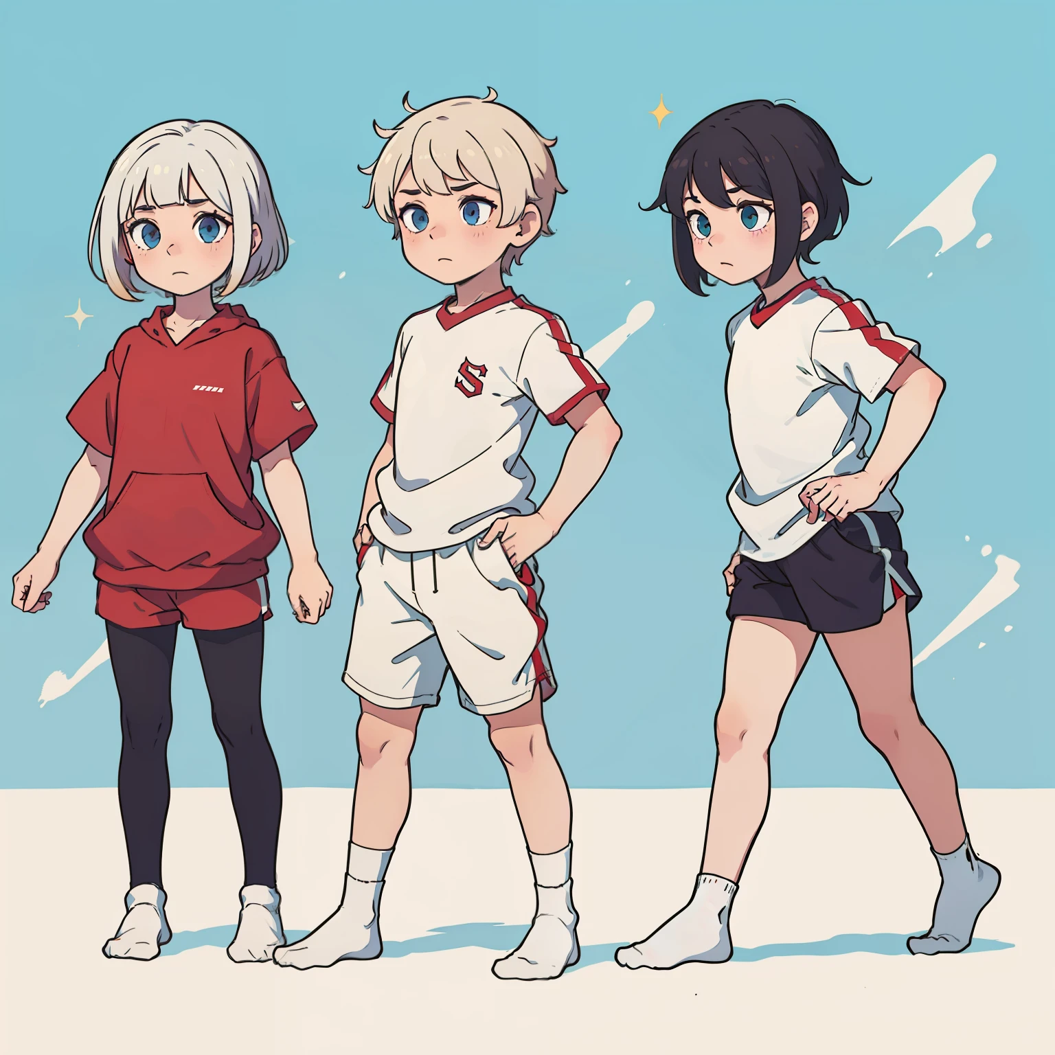 Shota, without wearing shoes, White socks, tinas, 3 people,Sports wear(rot, blanche), tmasterpiece, k hd