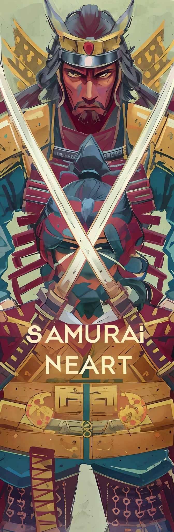 《Samurai Heart》filmposter,Samurai,samurai champloo,Two swords crossed,Samurai vinyl packaging,samurai duel,Samurai style,samurai warrior,Japanese style,samurai jedi,samurai portrait,Samurai armor,African flair,toad samurai。